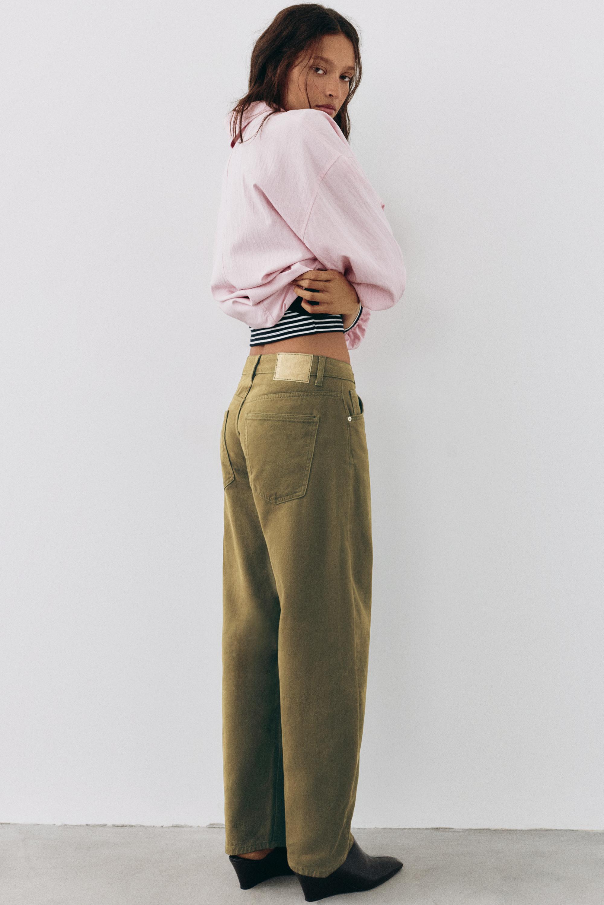 Low-rise barrel jeans — Khaki