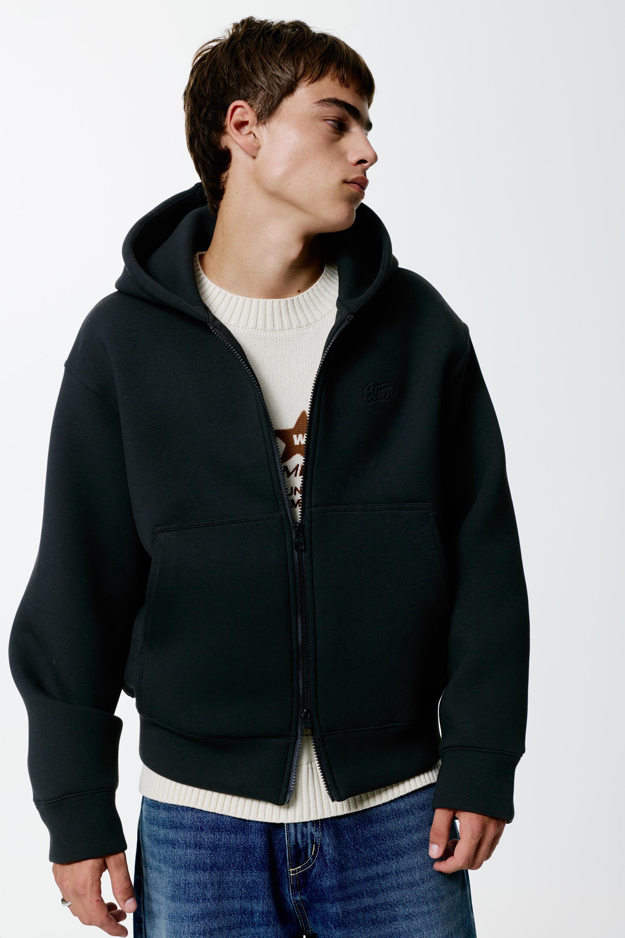 Sentetik kauçuk kumaş görünümlü kapüşonlu sweatshirt - Görsel 22