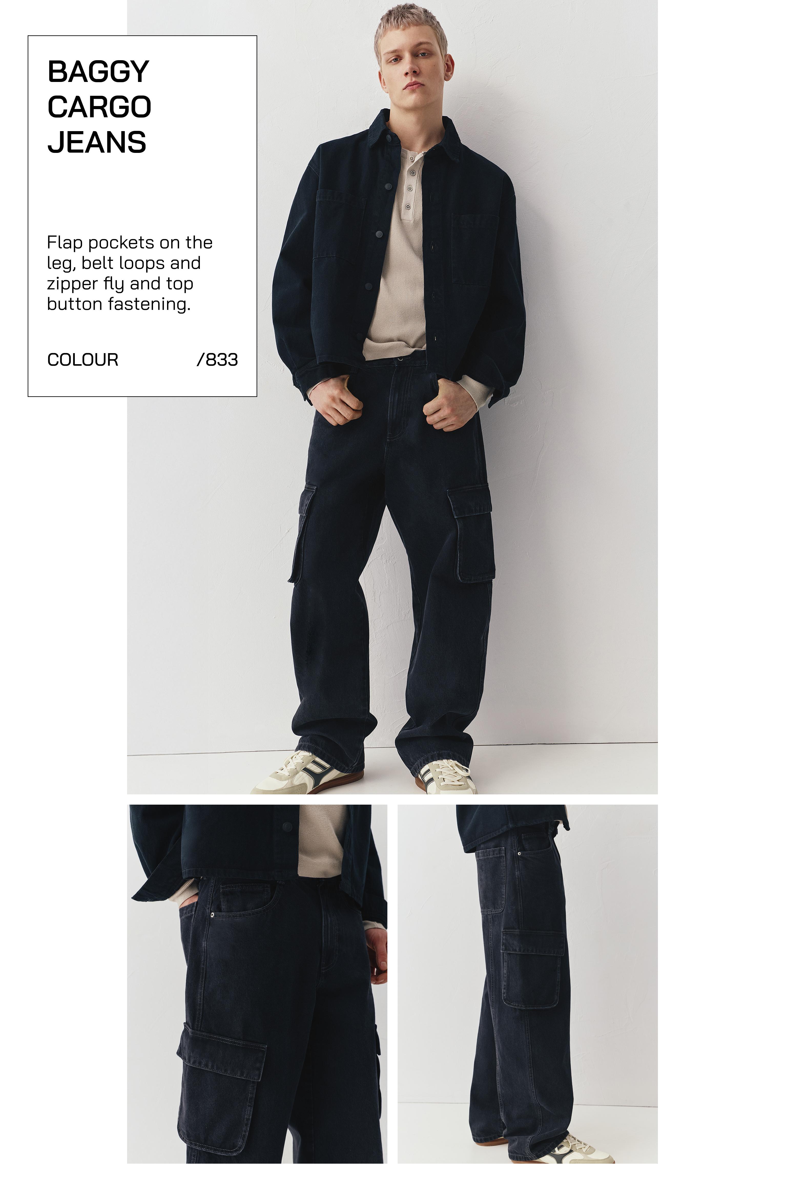 Baggy cargo jeans — Faded black