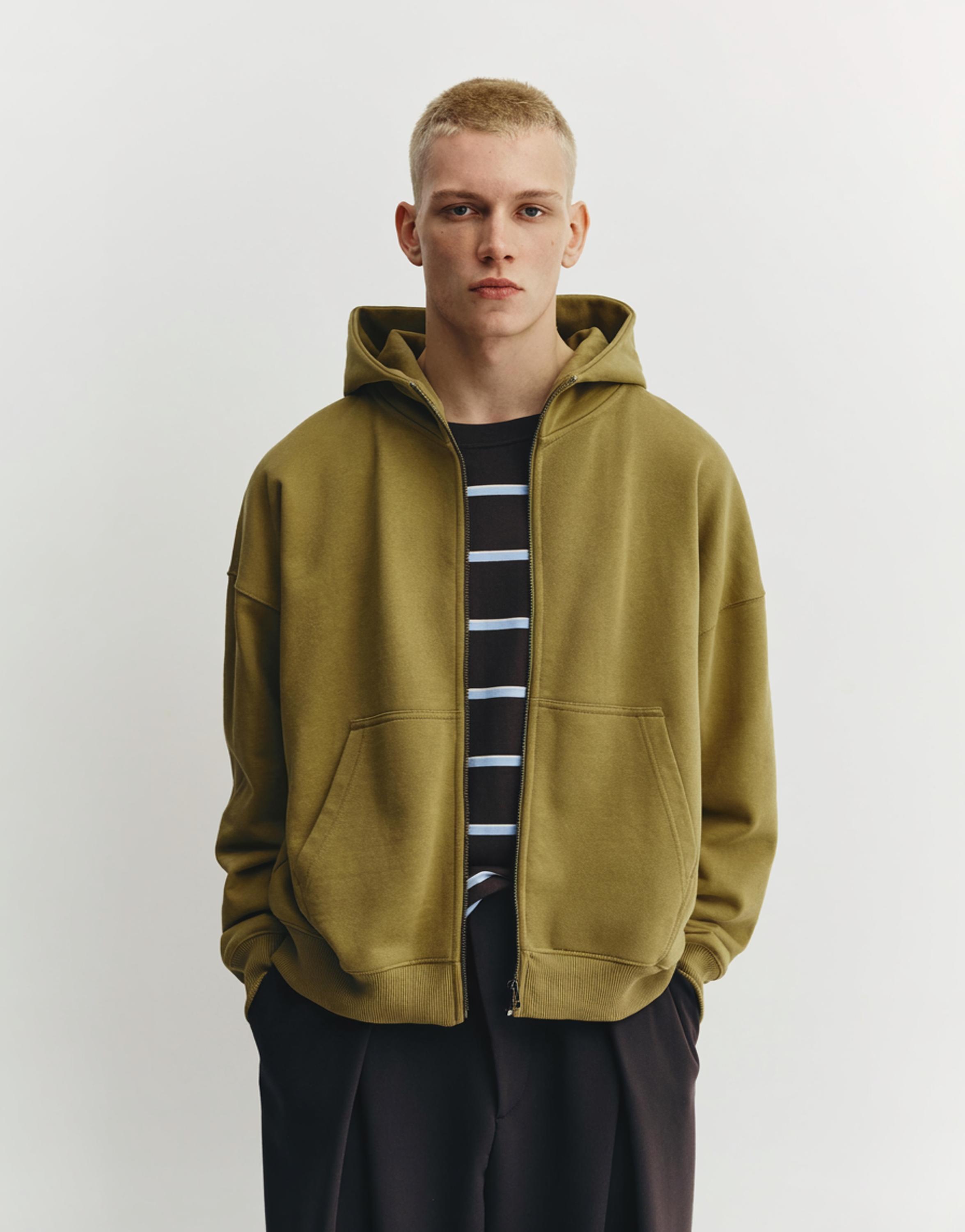 Boxy hoodie with zipper — Lime
