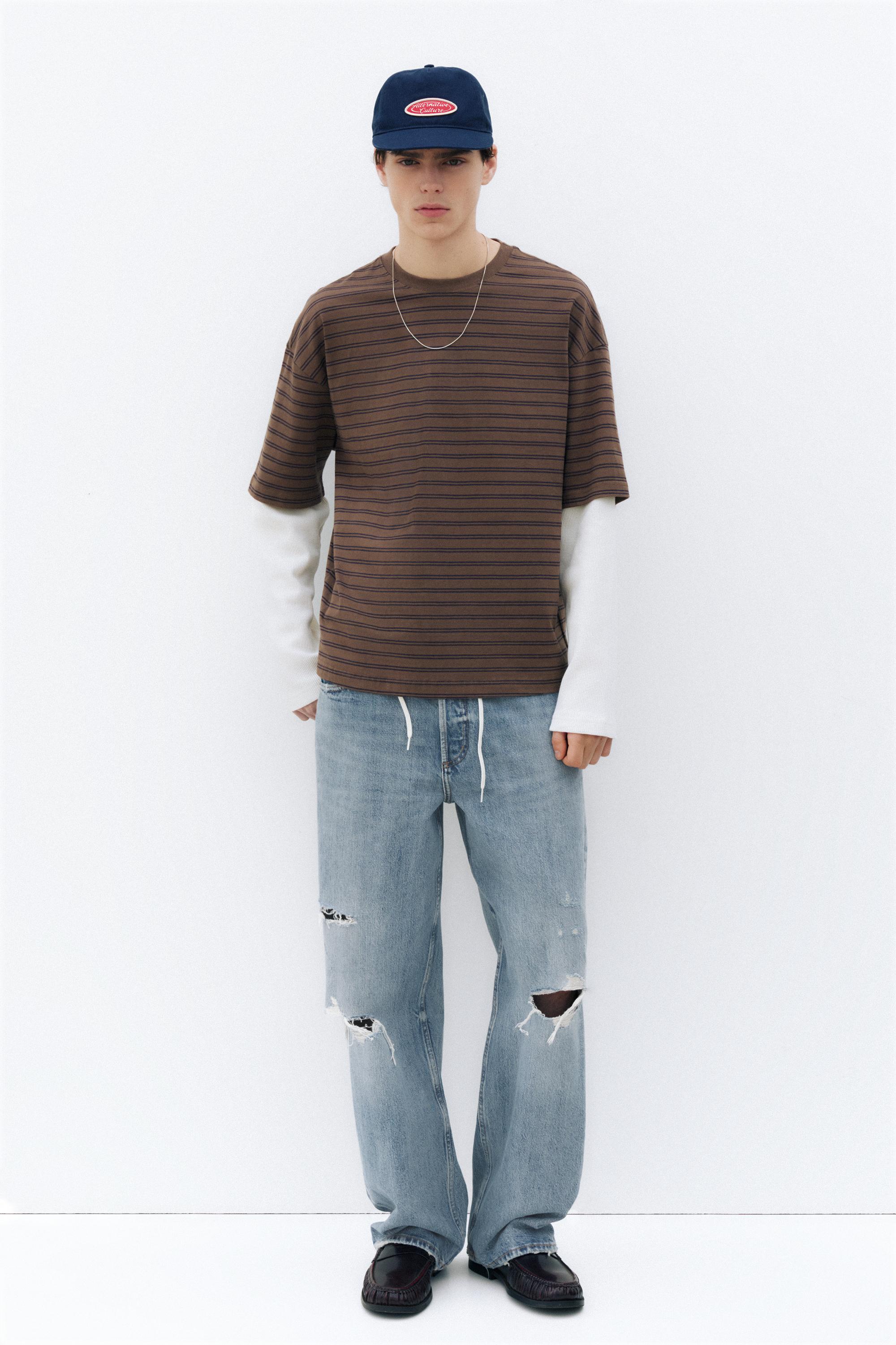Ripped straight-leg jeans — Medium blue