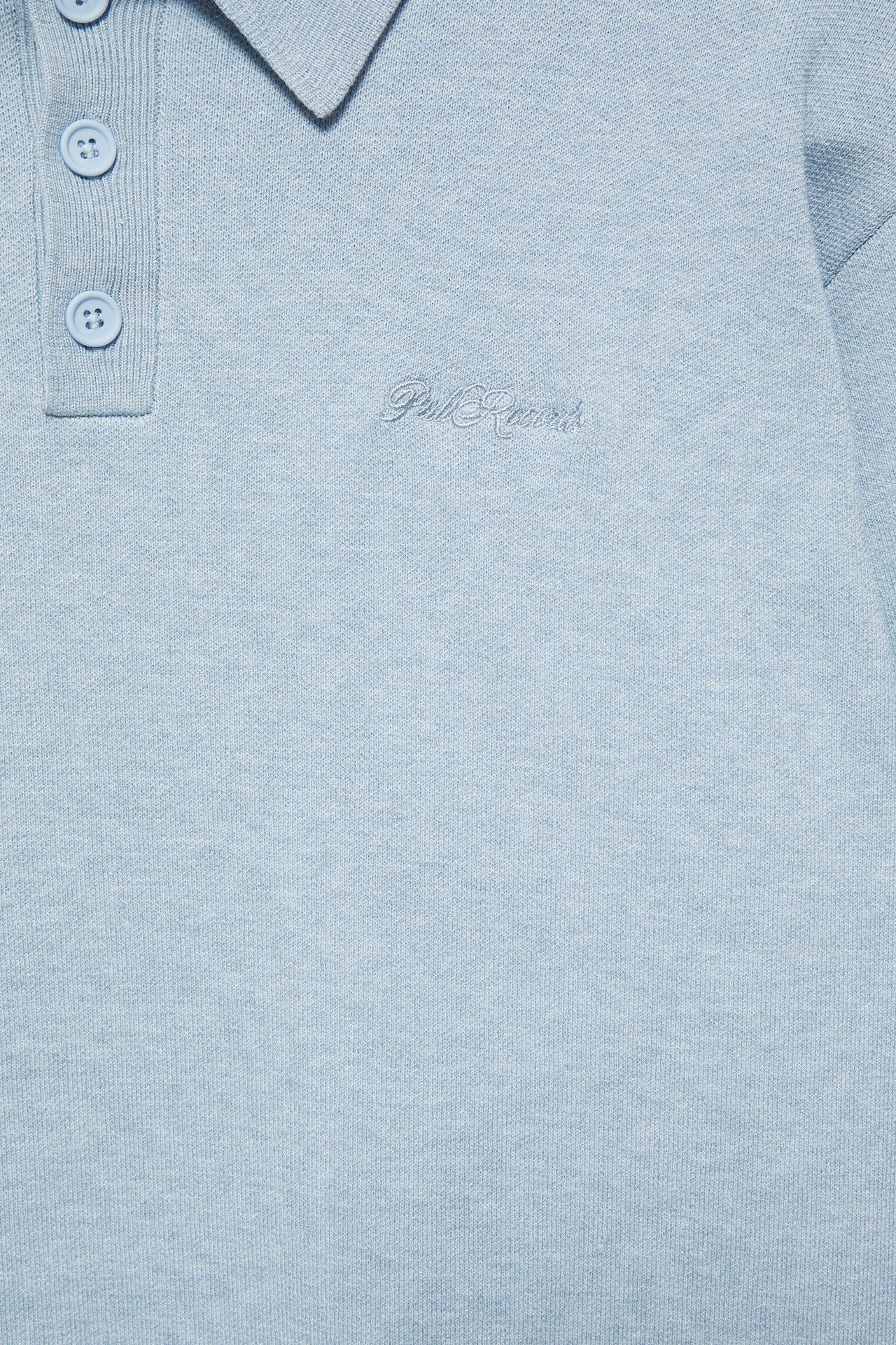 Long sleeve knit polo shirt — Blue marl