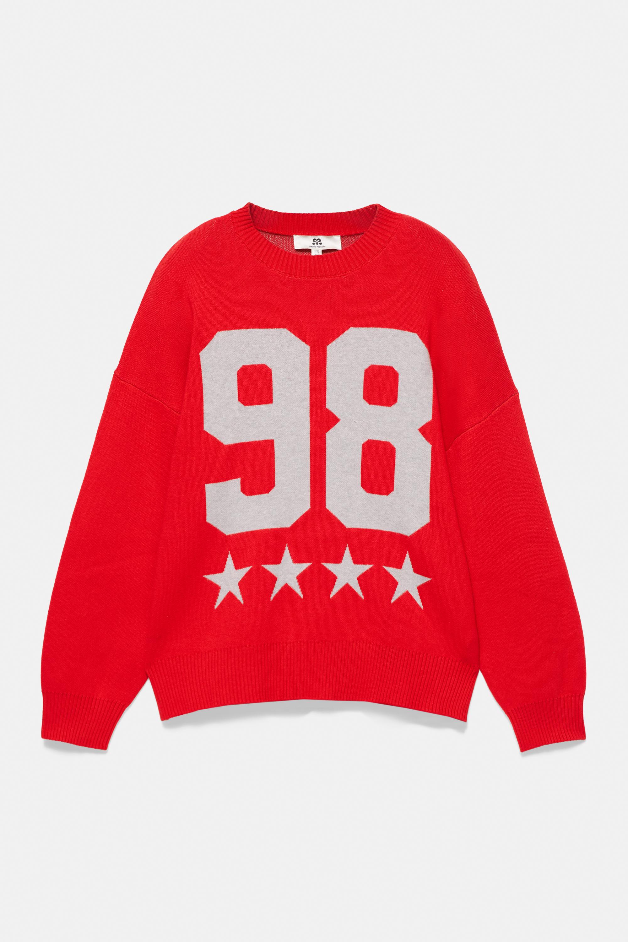 Pull&Bear Yıldız ve 98 numara detaylı kırmızı kazak