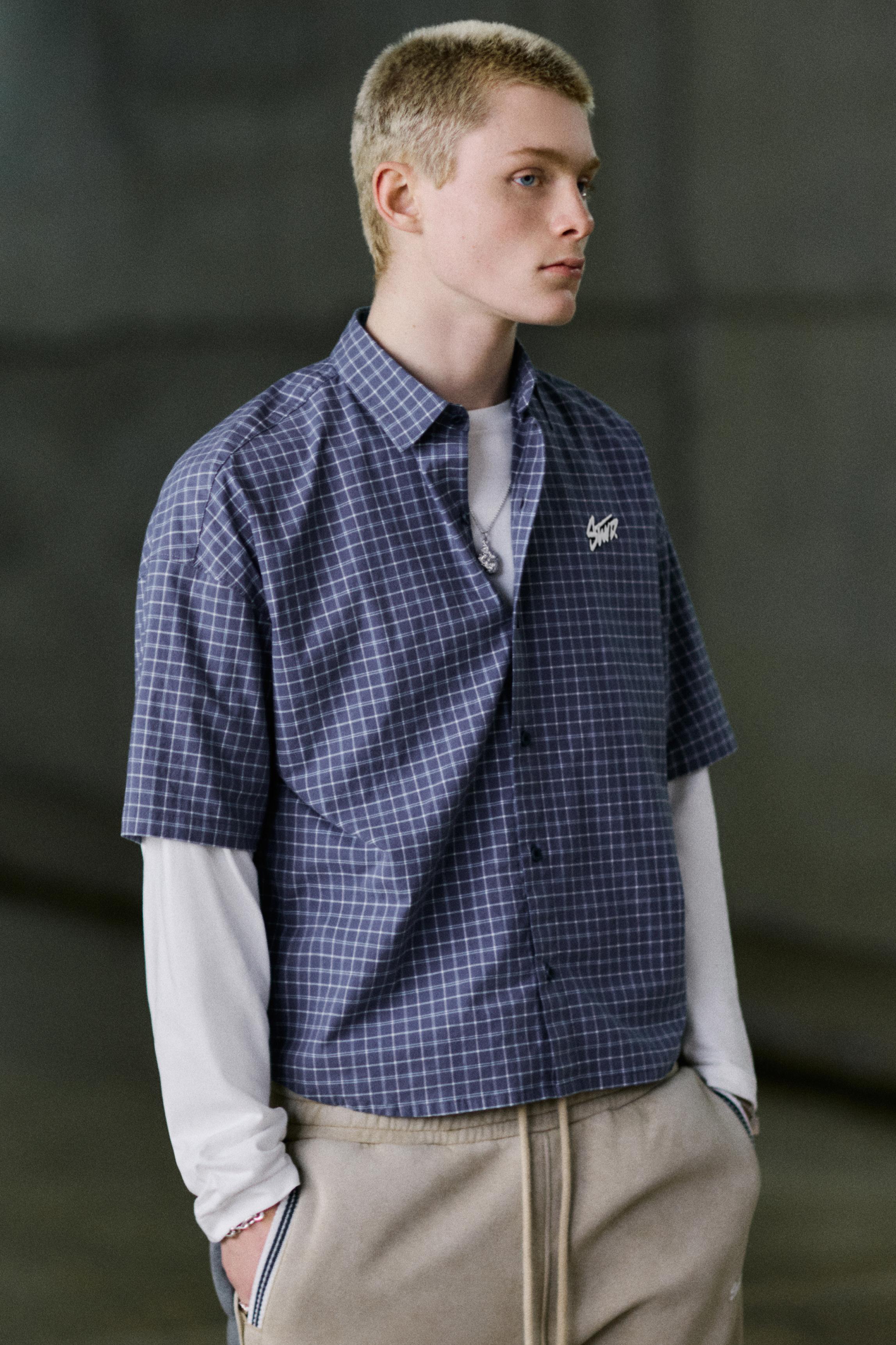 Double-sleeve check shirt — Blue