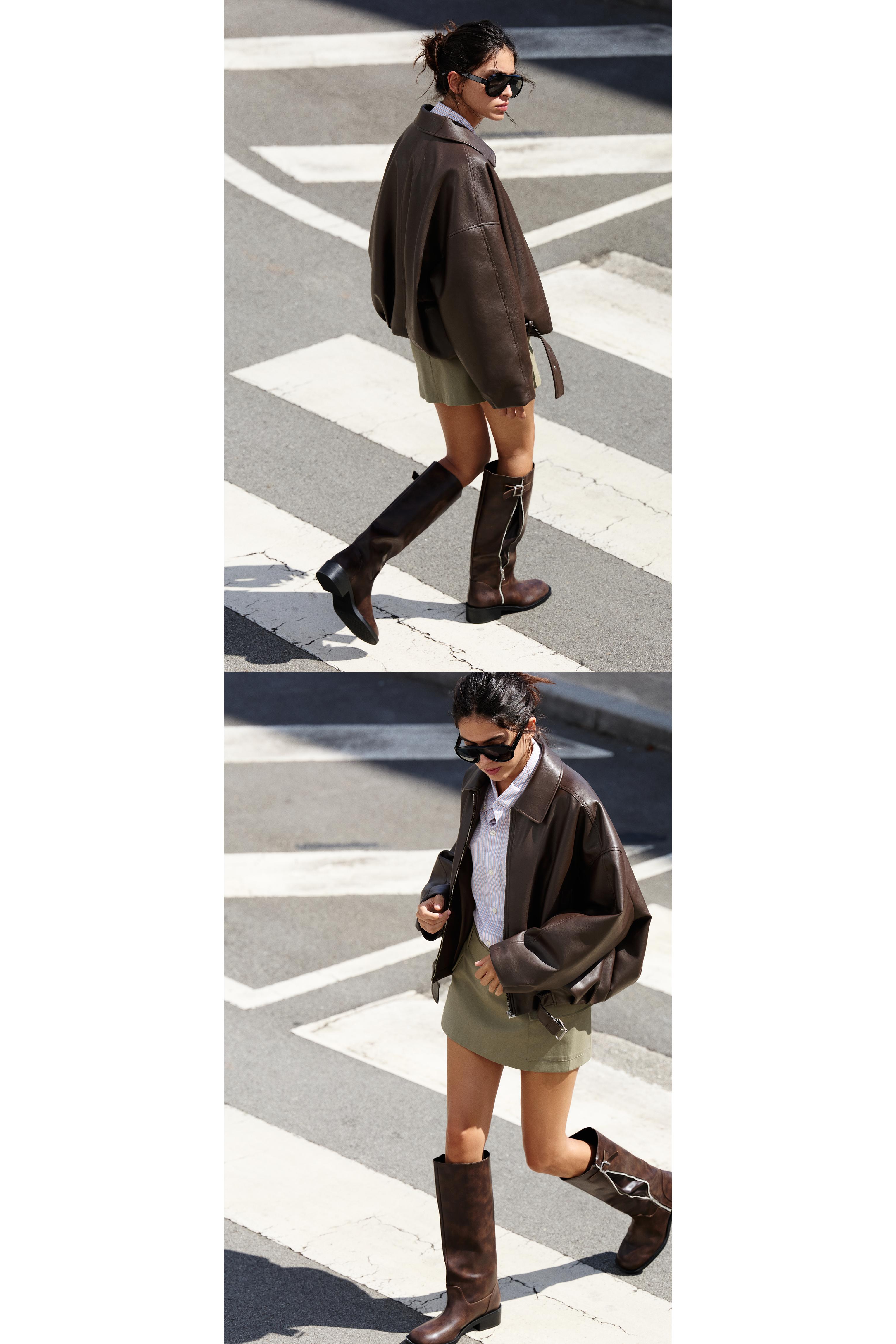 Leather effect balloon jacket — Chocolate
