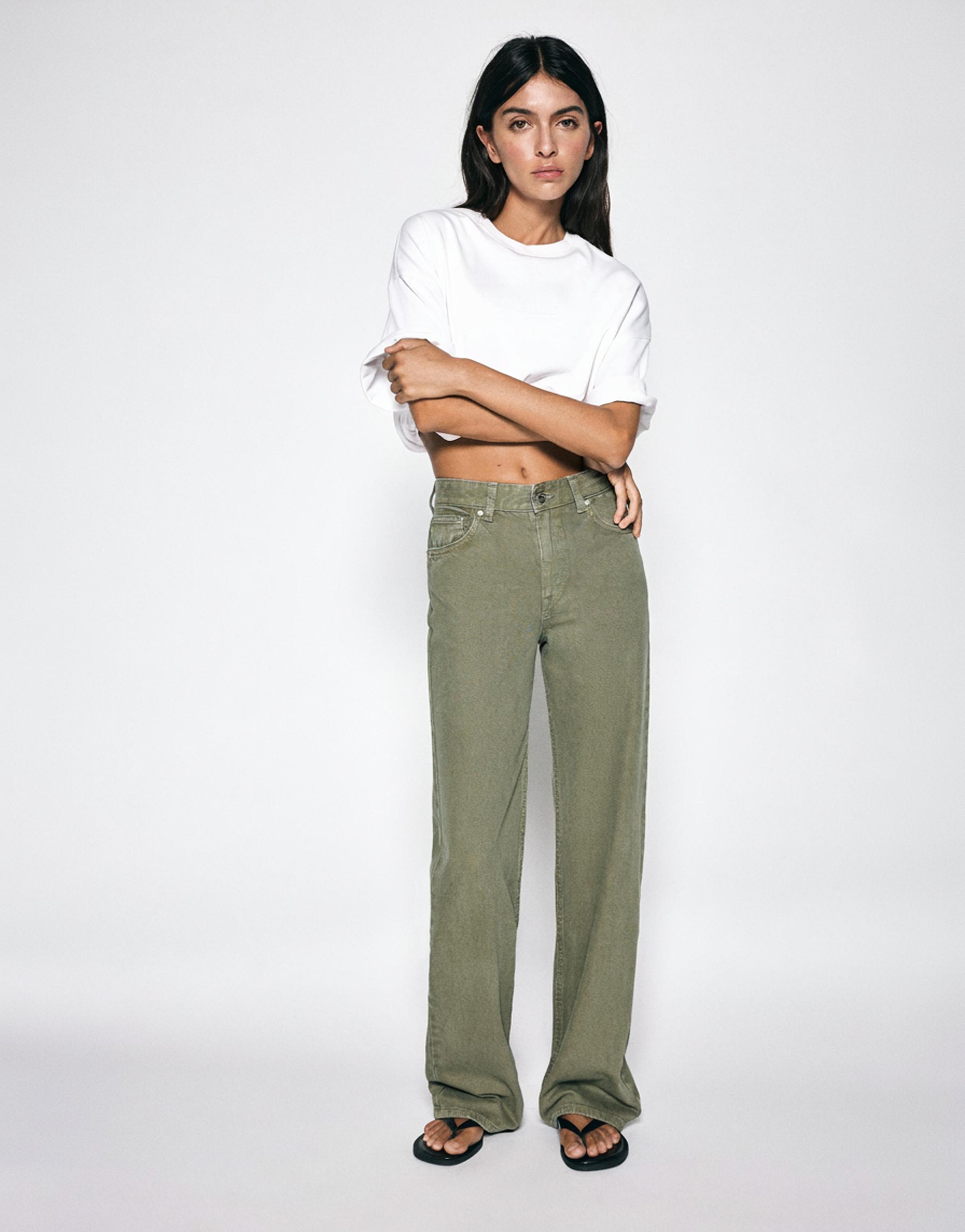 High-waist wide straight-leg jeans — Khaki