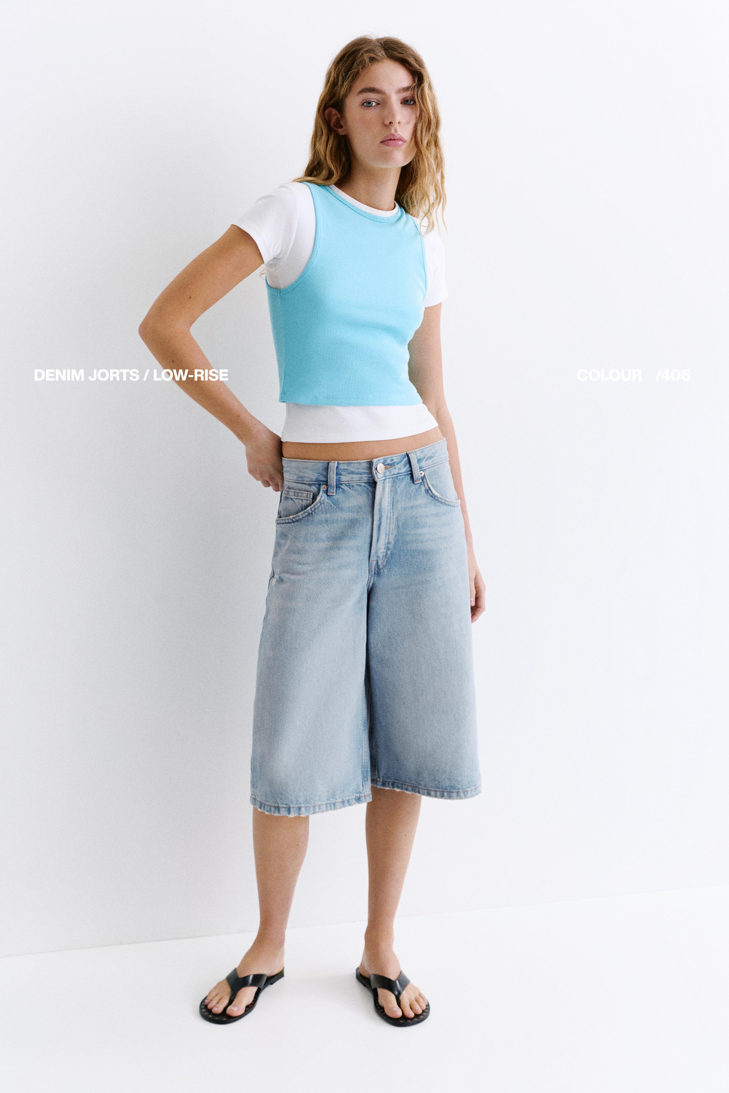 Low-rise denim jorts — Pale blue