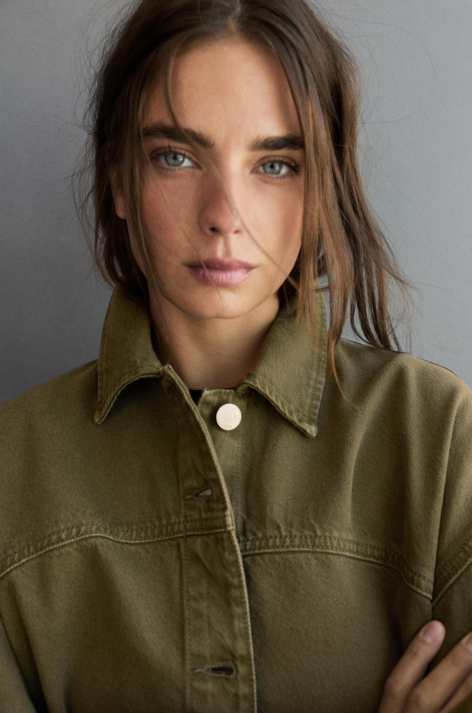 Boxy denim overshirt — Khaki