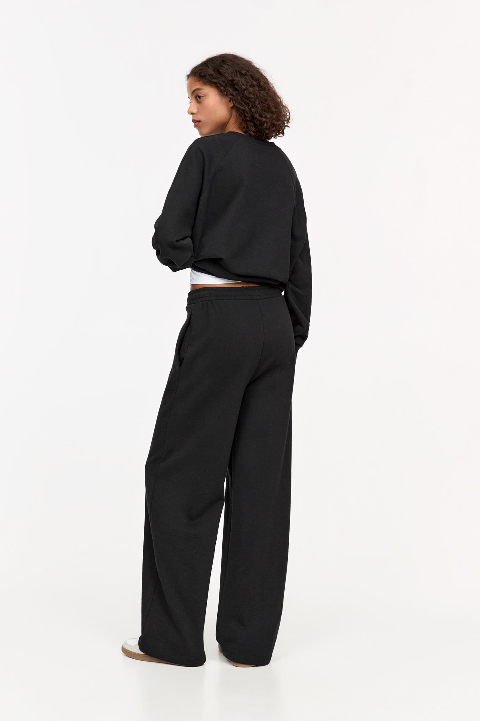 Wide-leg seam detail sweatpants — Black