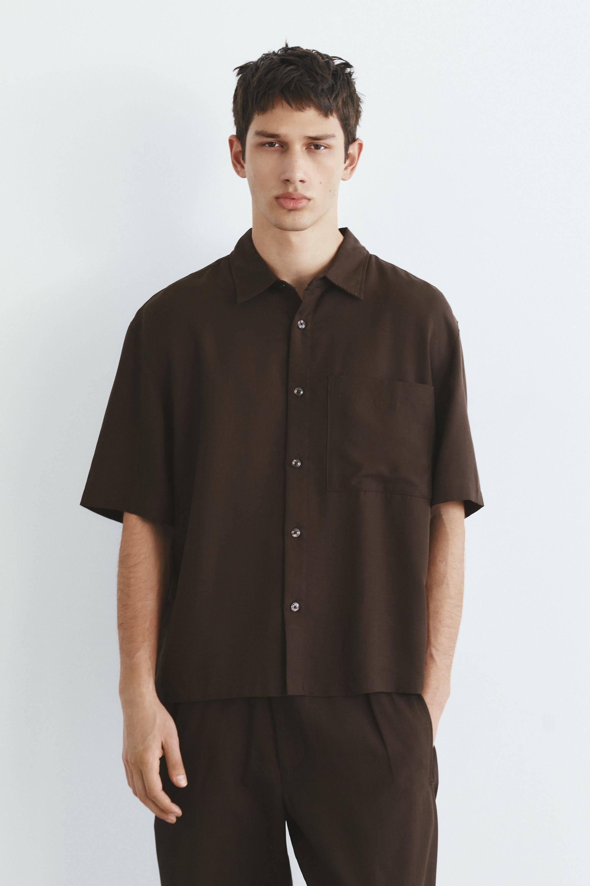 Short sleeve shirt with pocket — Chocolate