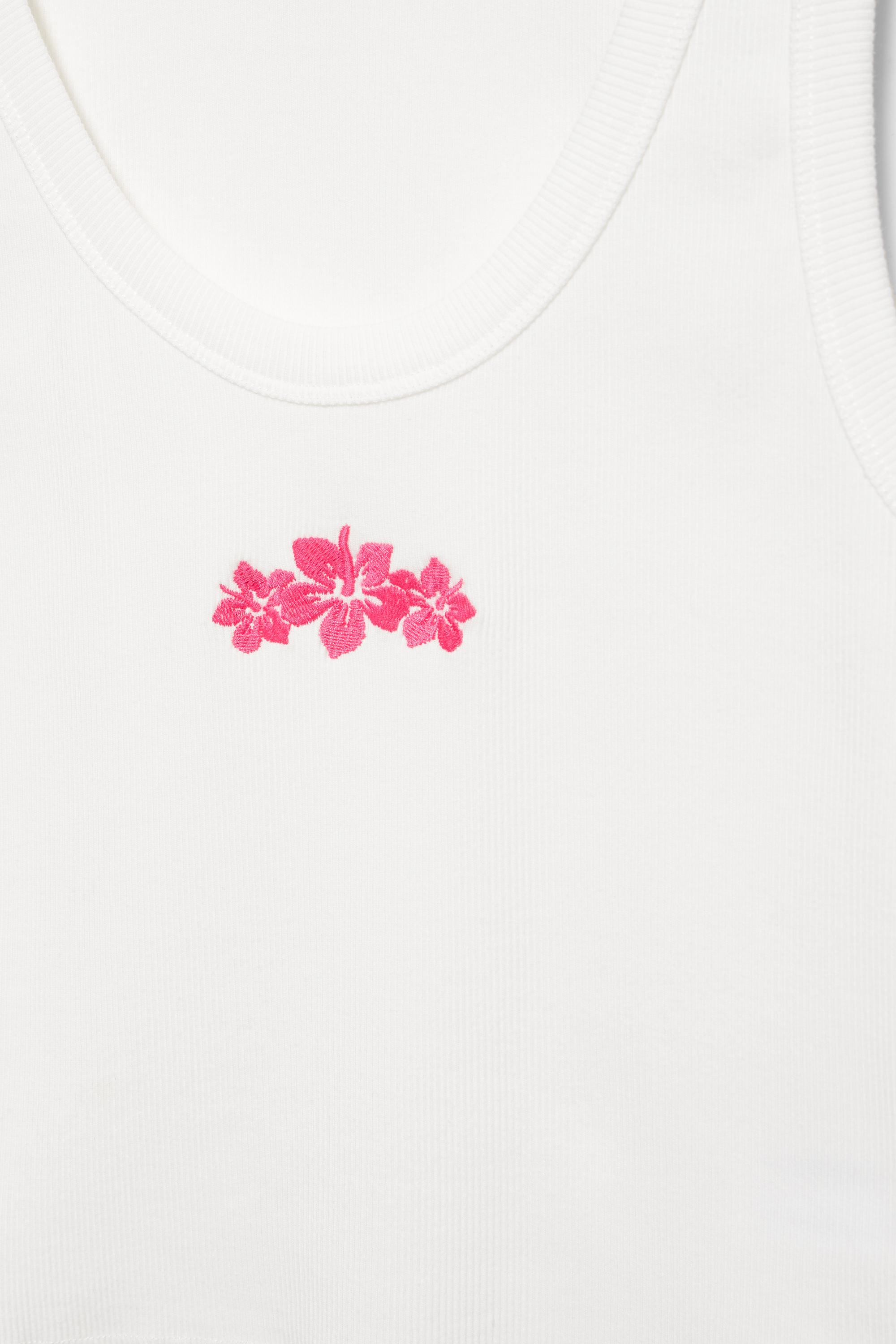 Floral embroidered tank top — Ice
