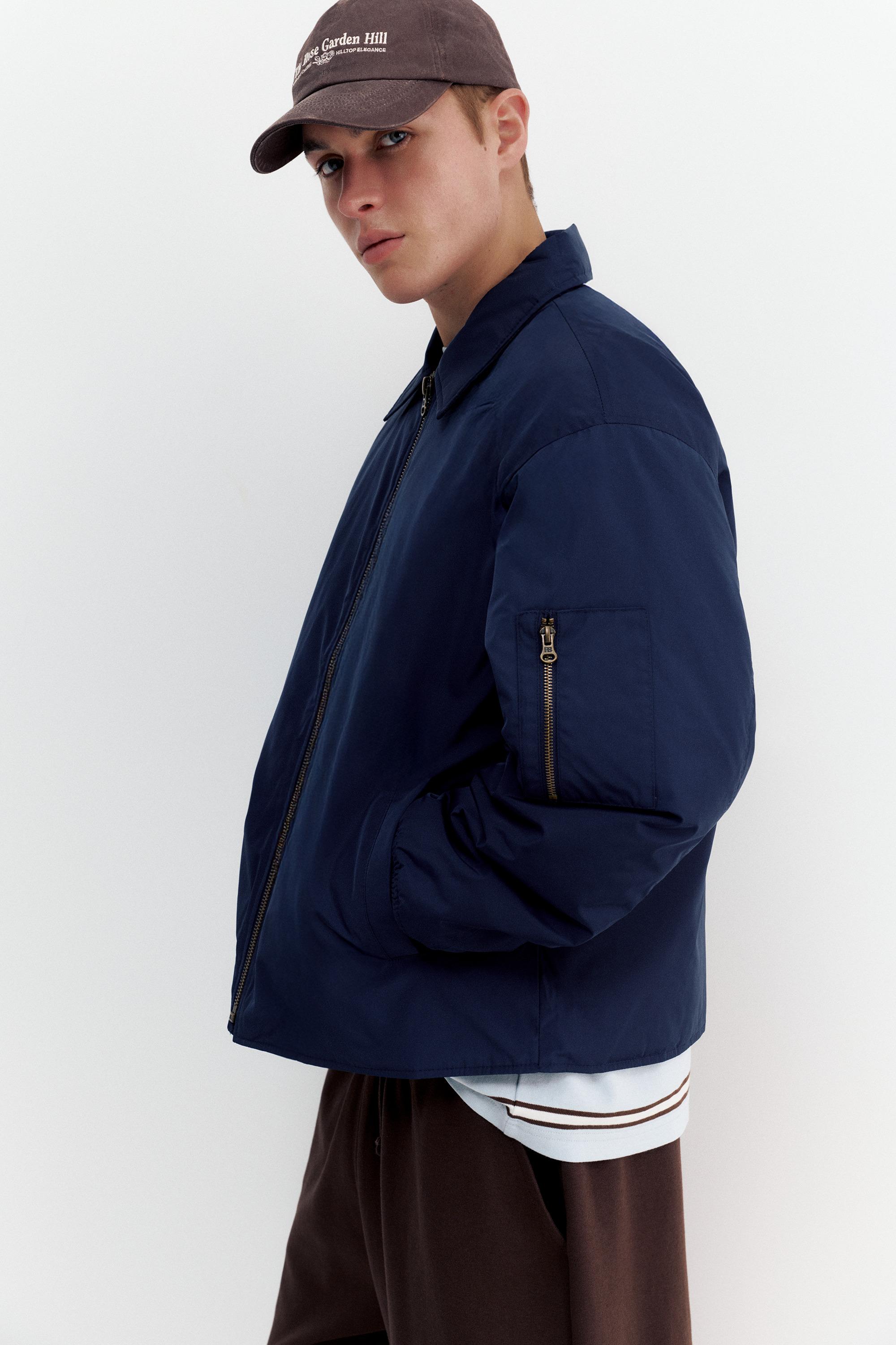 Bomber jacket with shirt collar — Dark navy