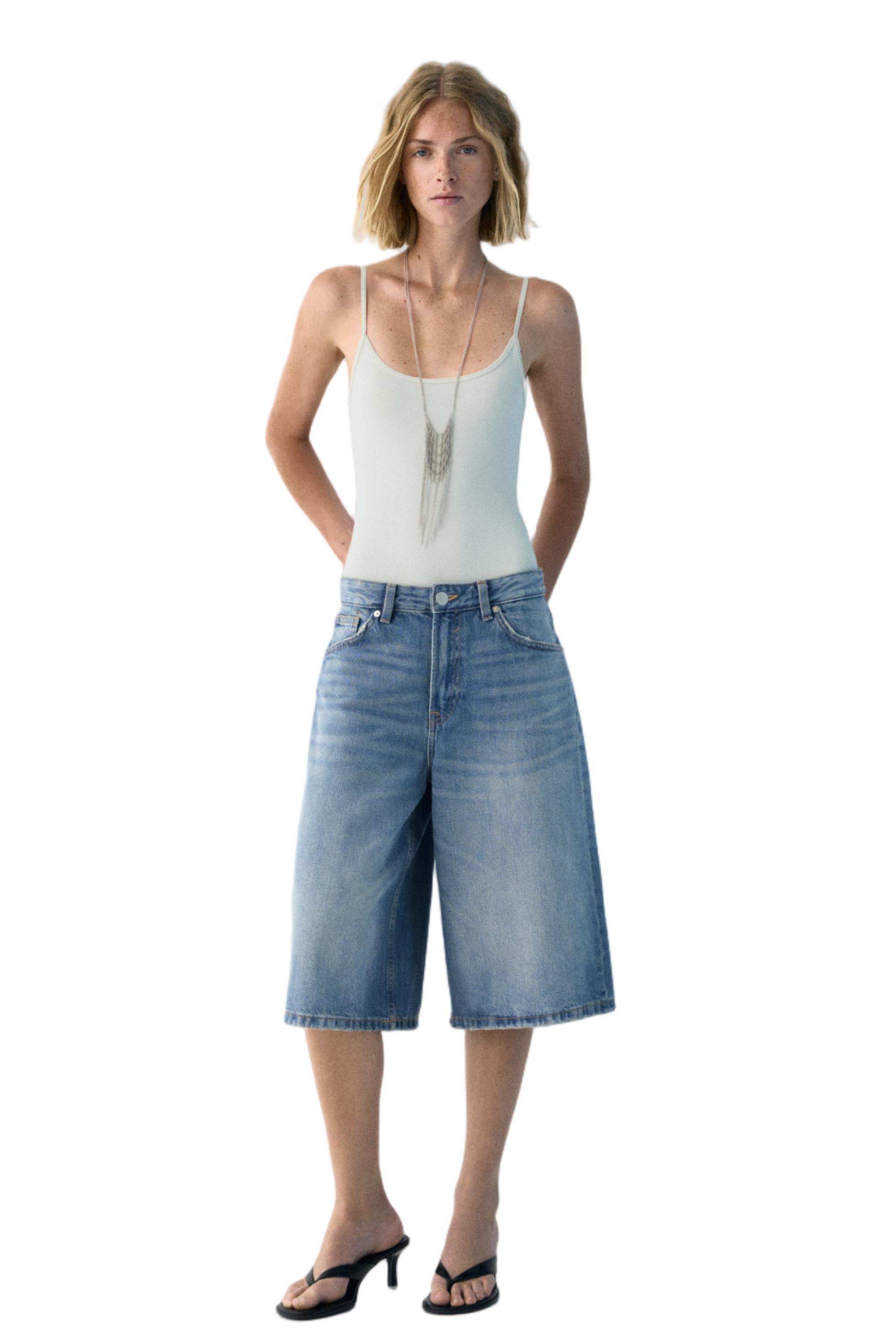 Düşük bel denim şort - Görsel 17