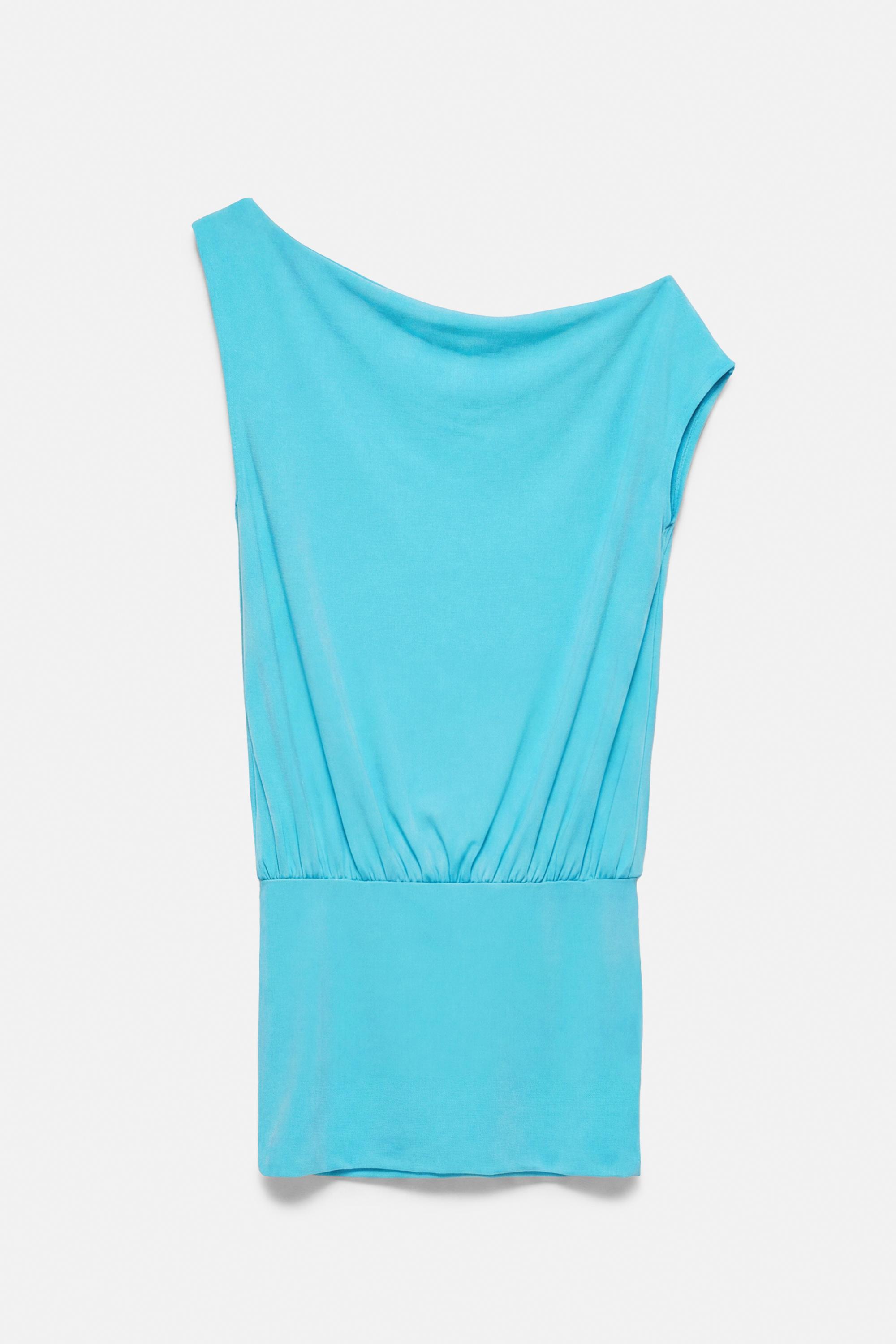 Short asymmetric dress — Turquoise