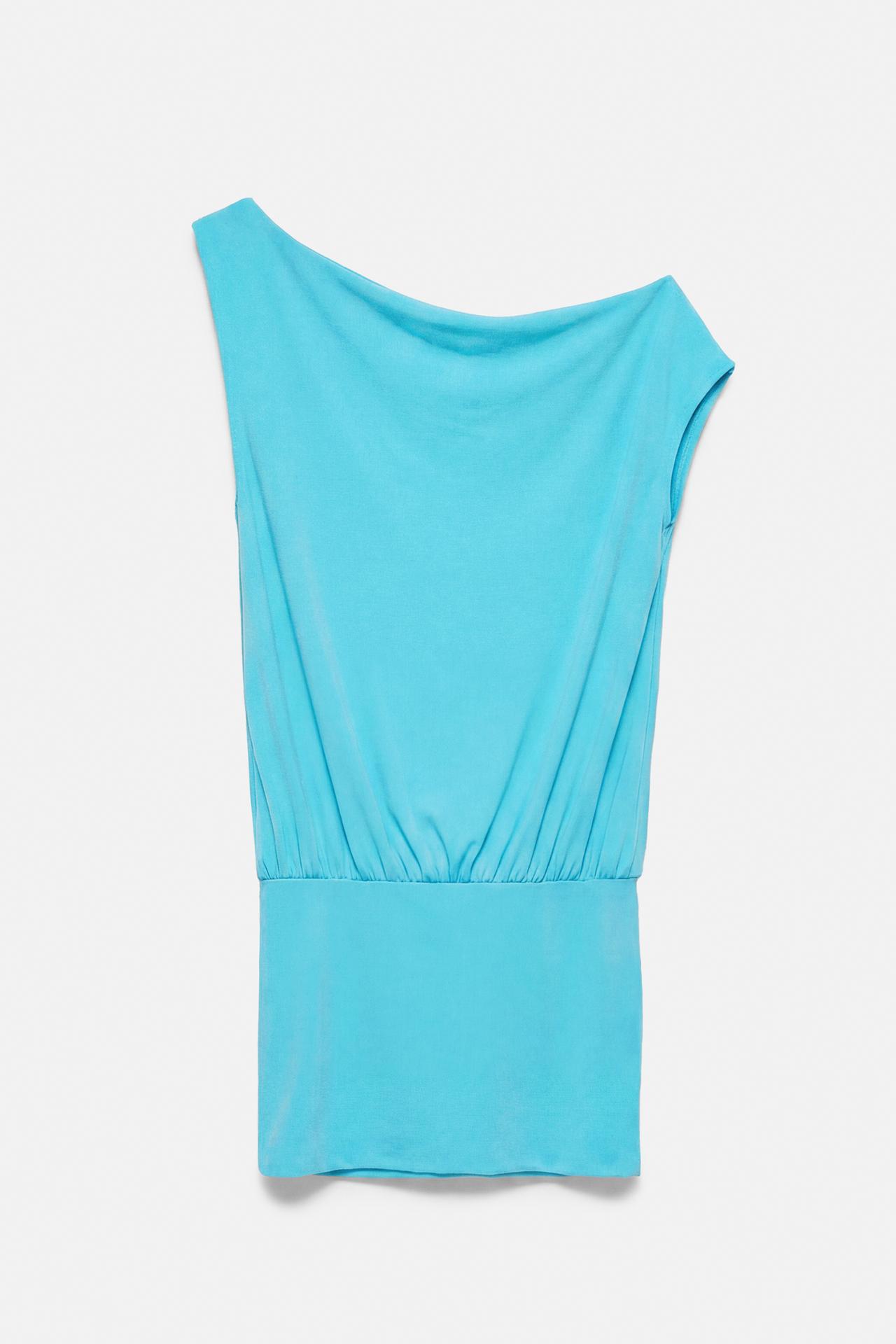 Short asymmetric dress — Turquoise