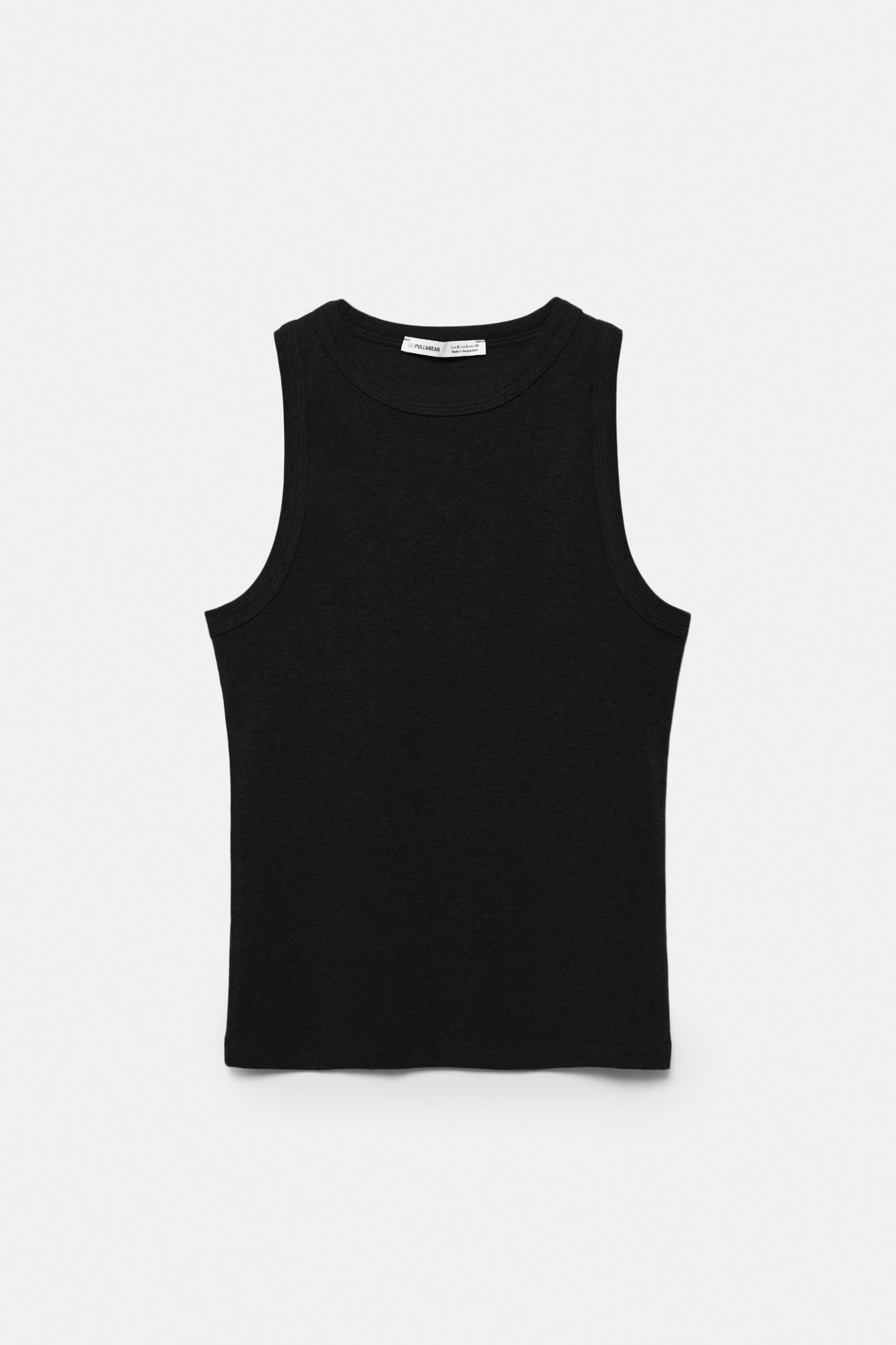 Round neck tank top — Black