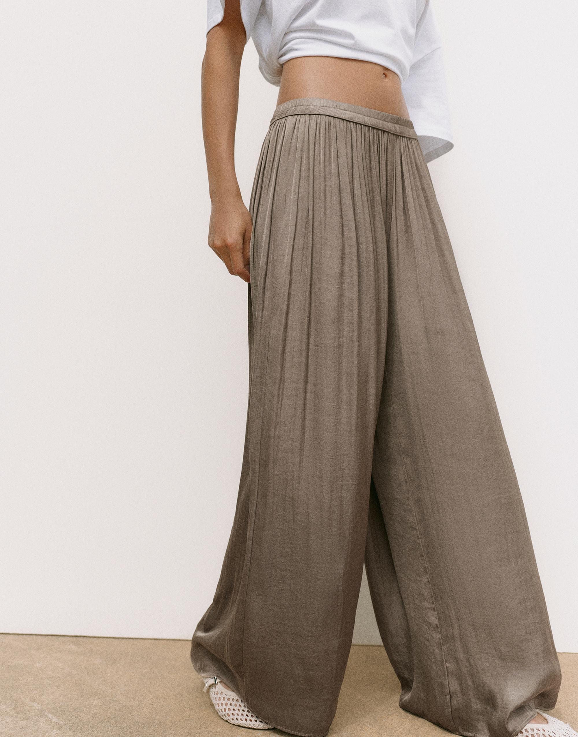 Satin wide-leg trousers — Mole brown