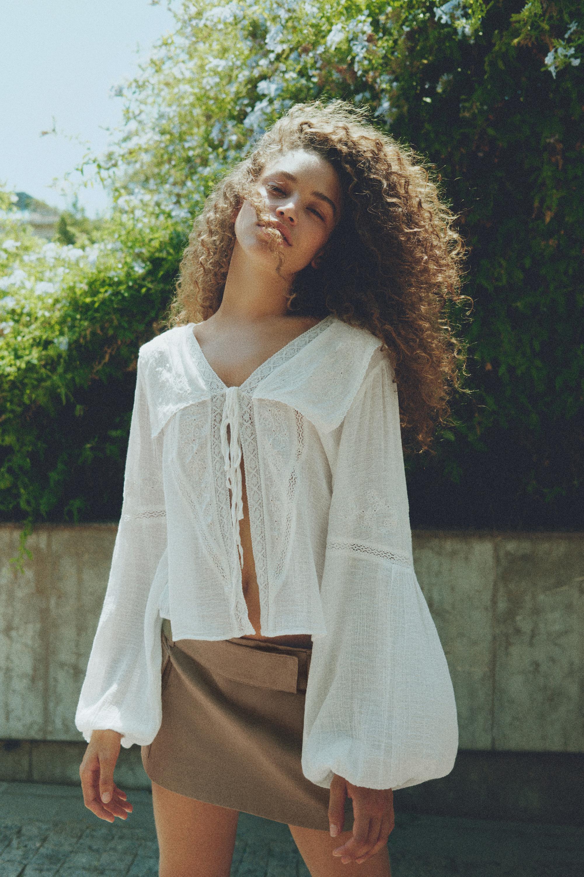 White lace trim blouse — White