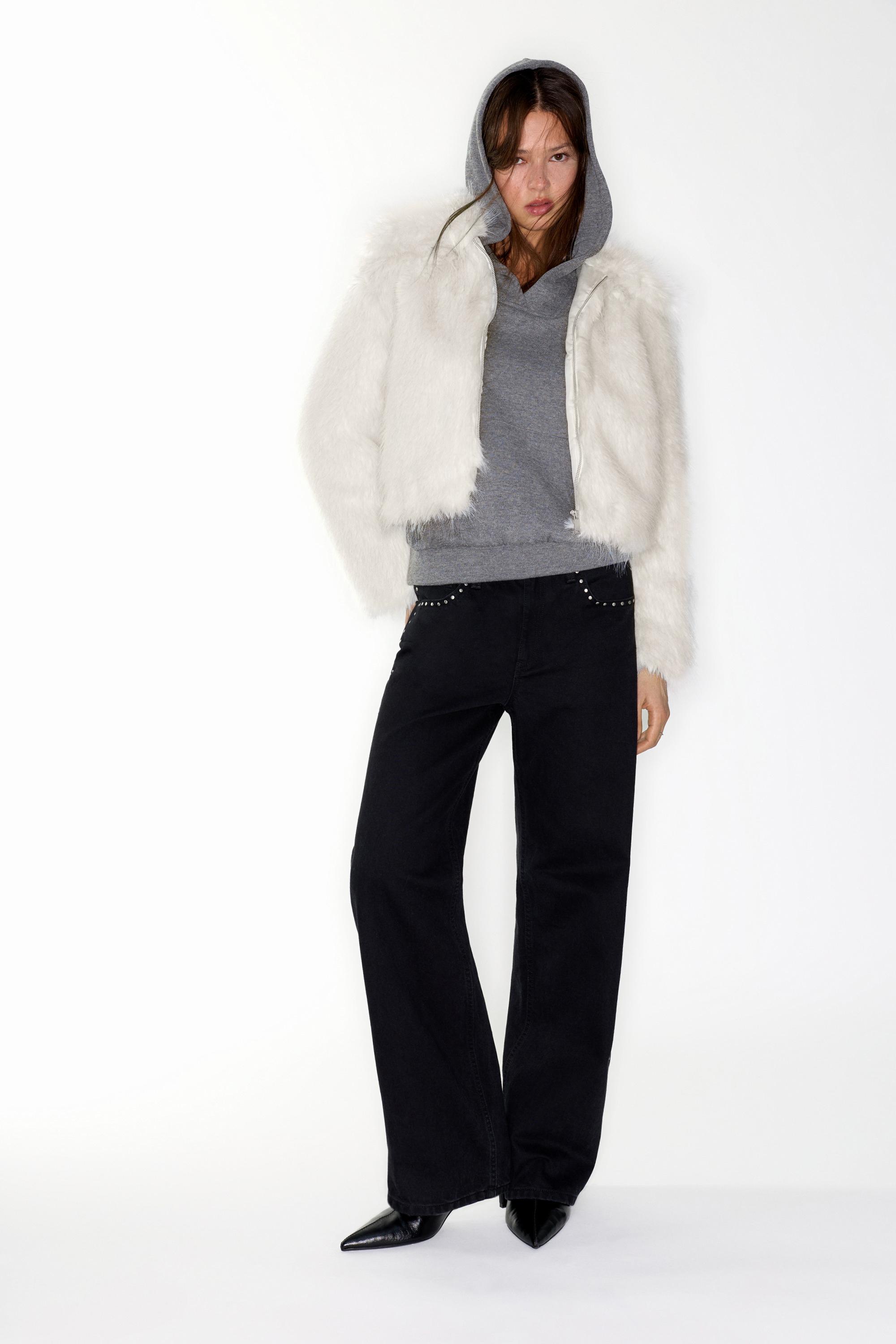 White faux fur jacket — Ecru
