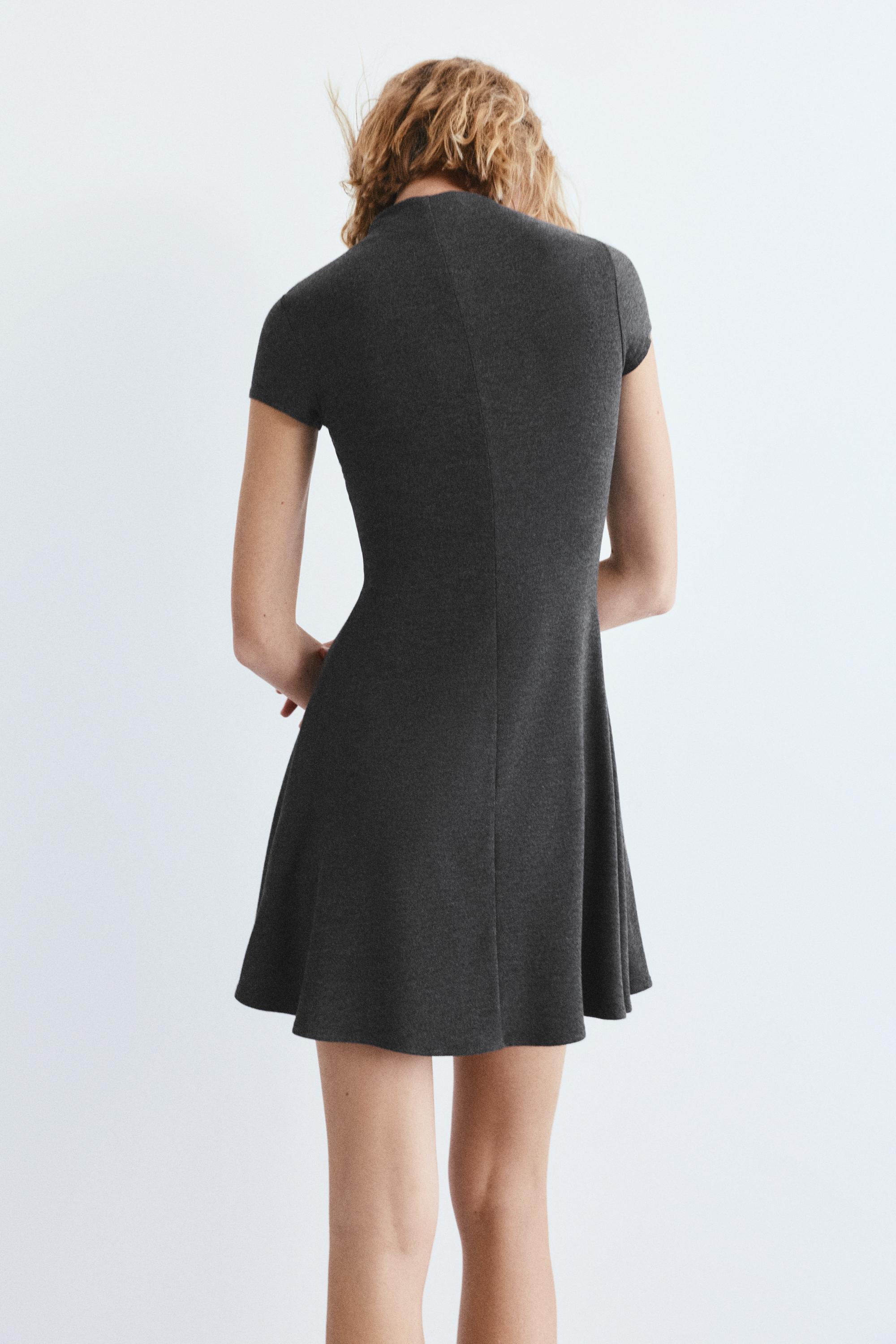 Short mock neck dress — Grey marl