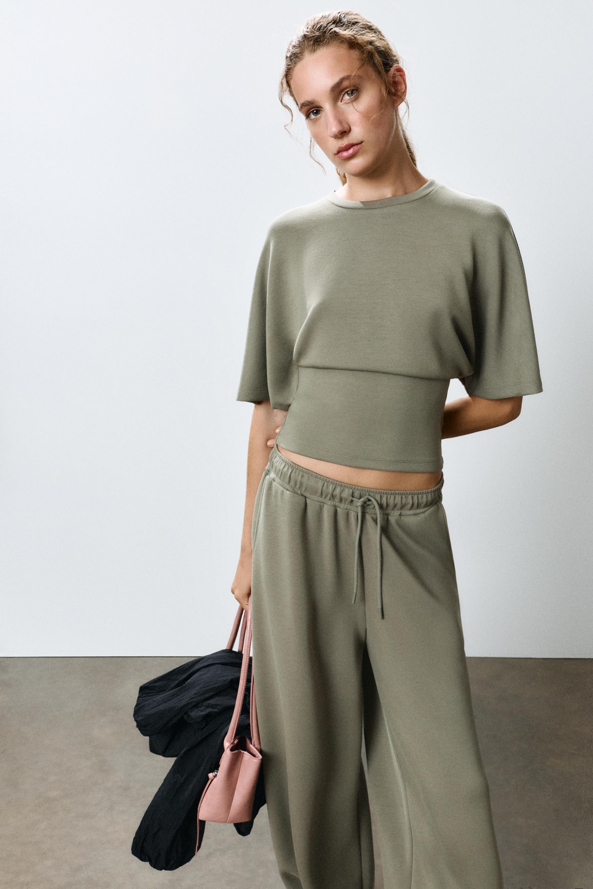 Modal wide-leg trousers — Khaki