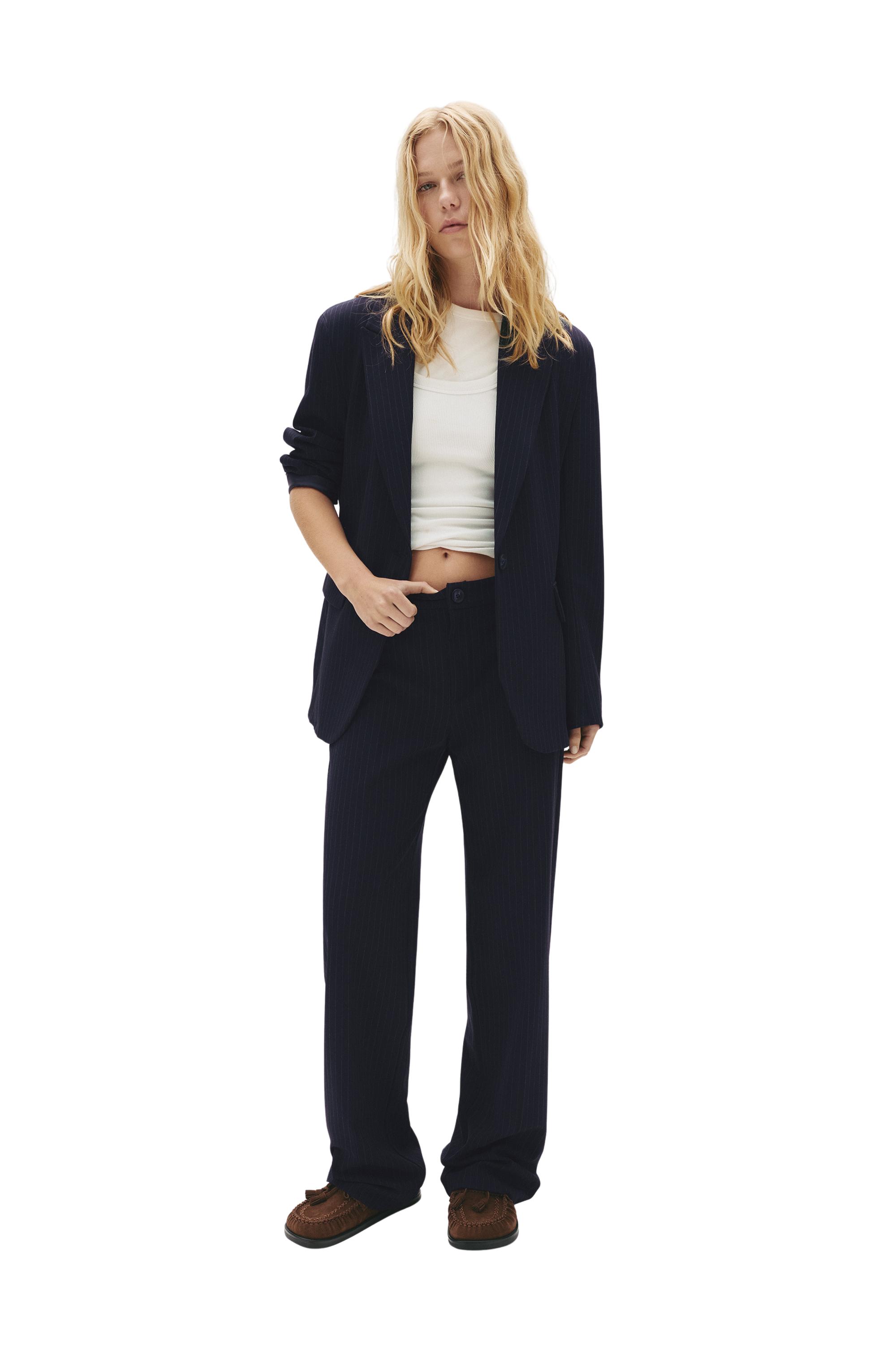Smart high-waist straight-leg trousers — Striped