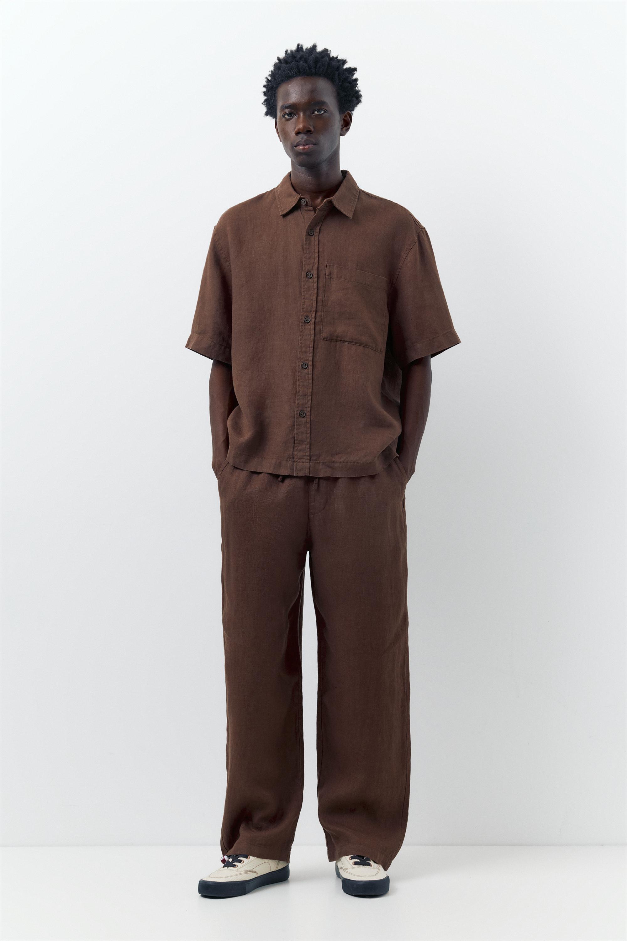 100% linen jogger trousers — Brown