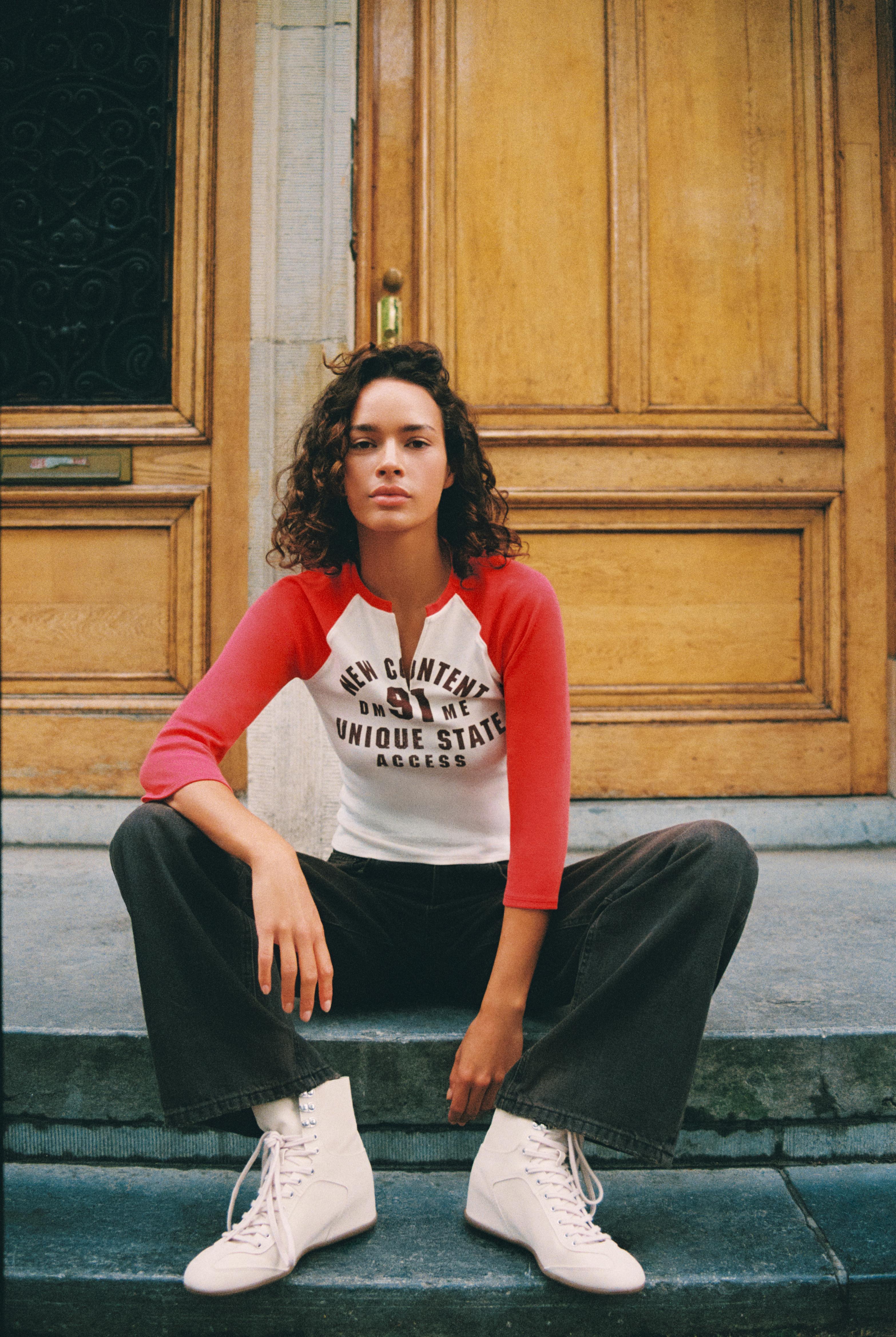 Graphic raglan sleeve T-shirt — White/Red