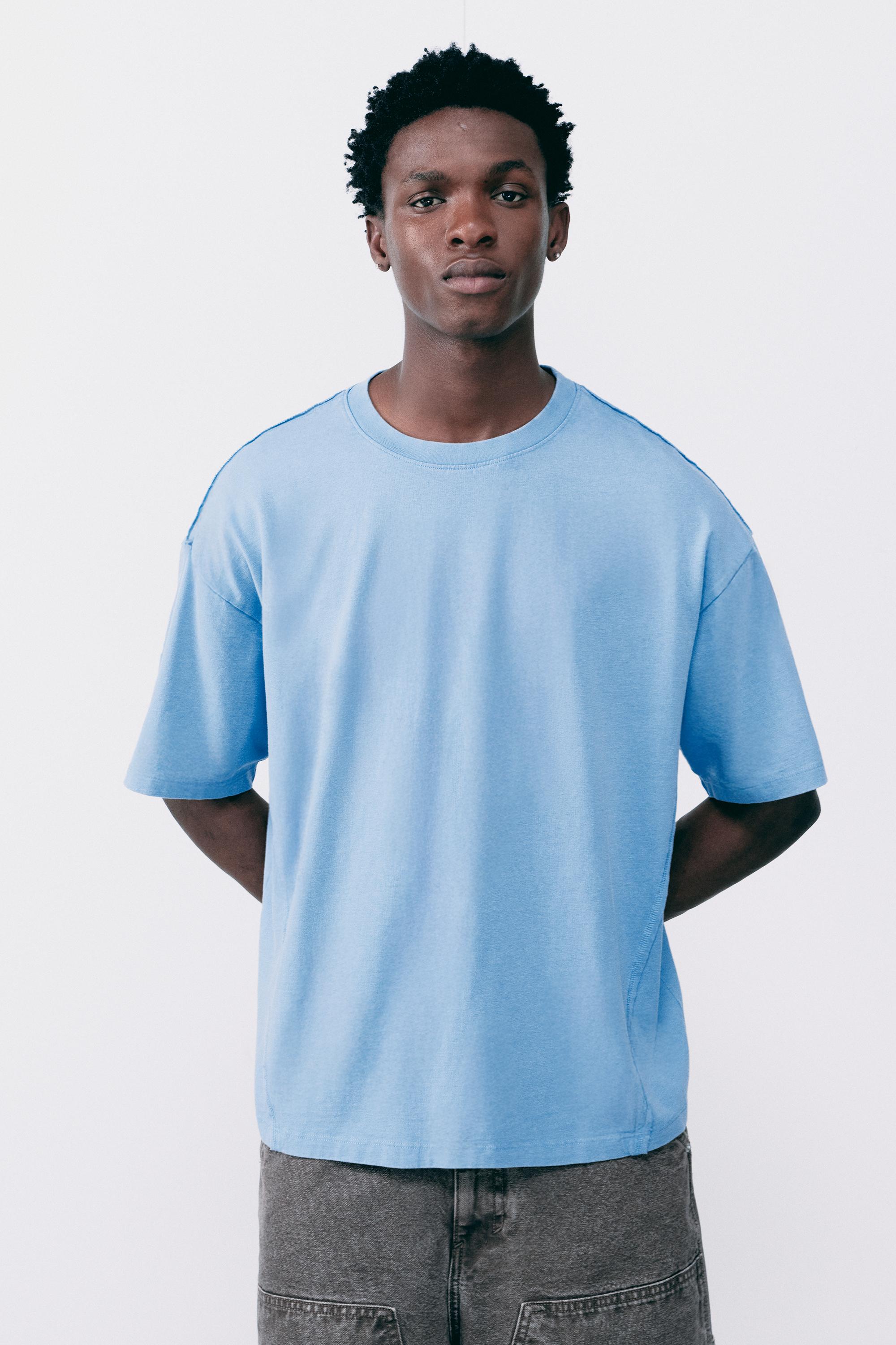 Relaxed fit overlock T-shirt — Medium blue