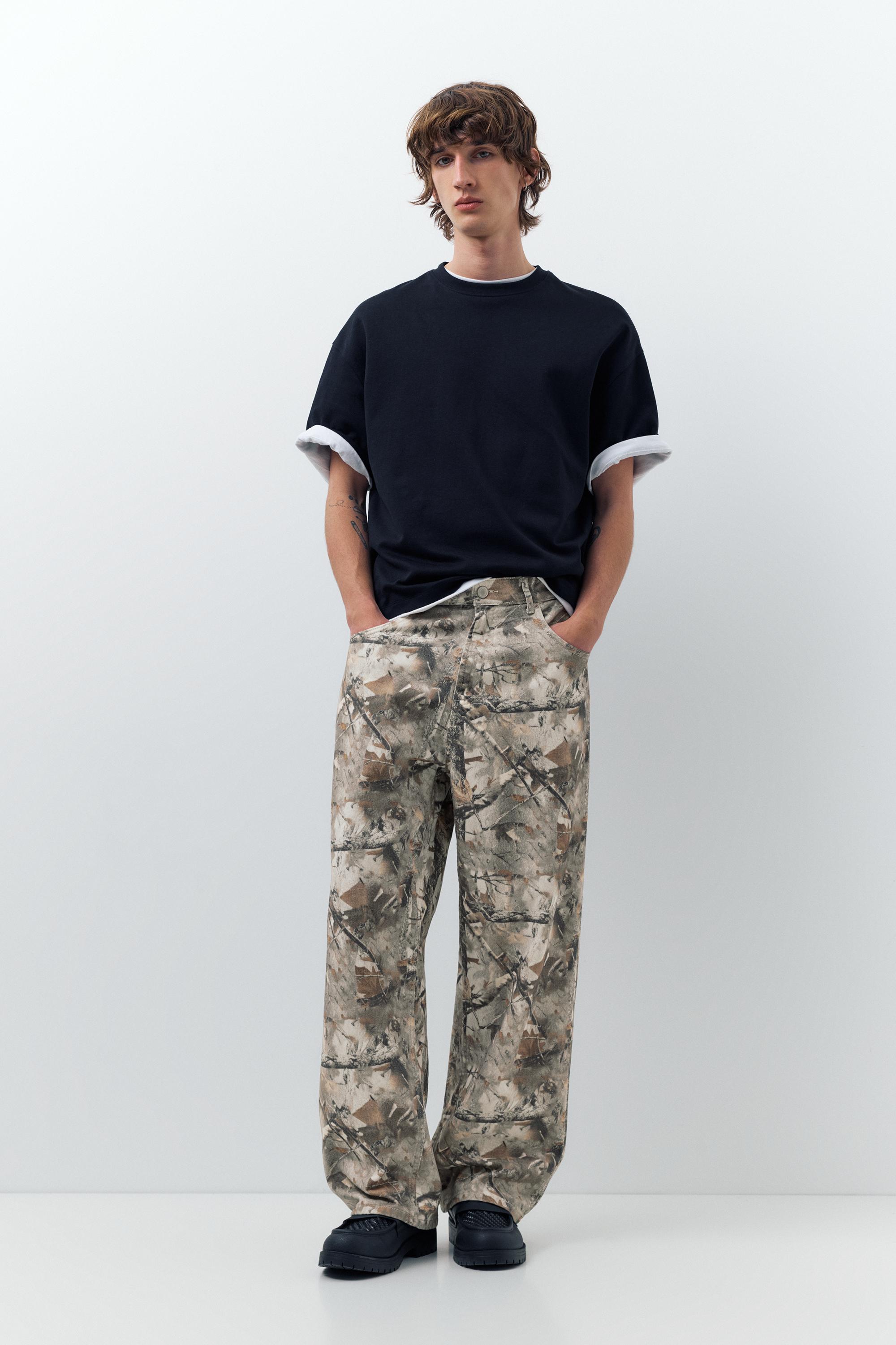 Printed trousers with pockets — Beige/Green
