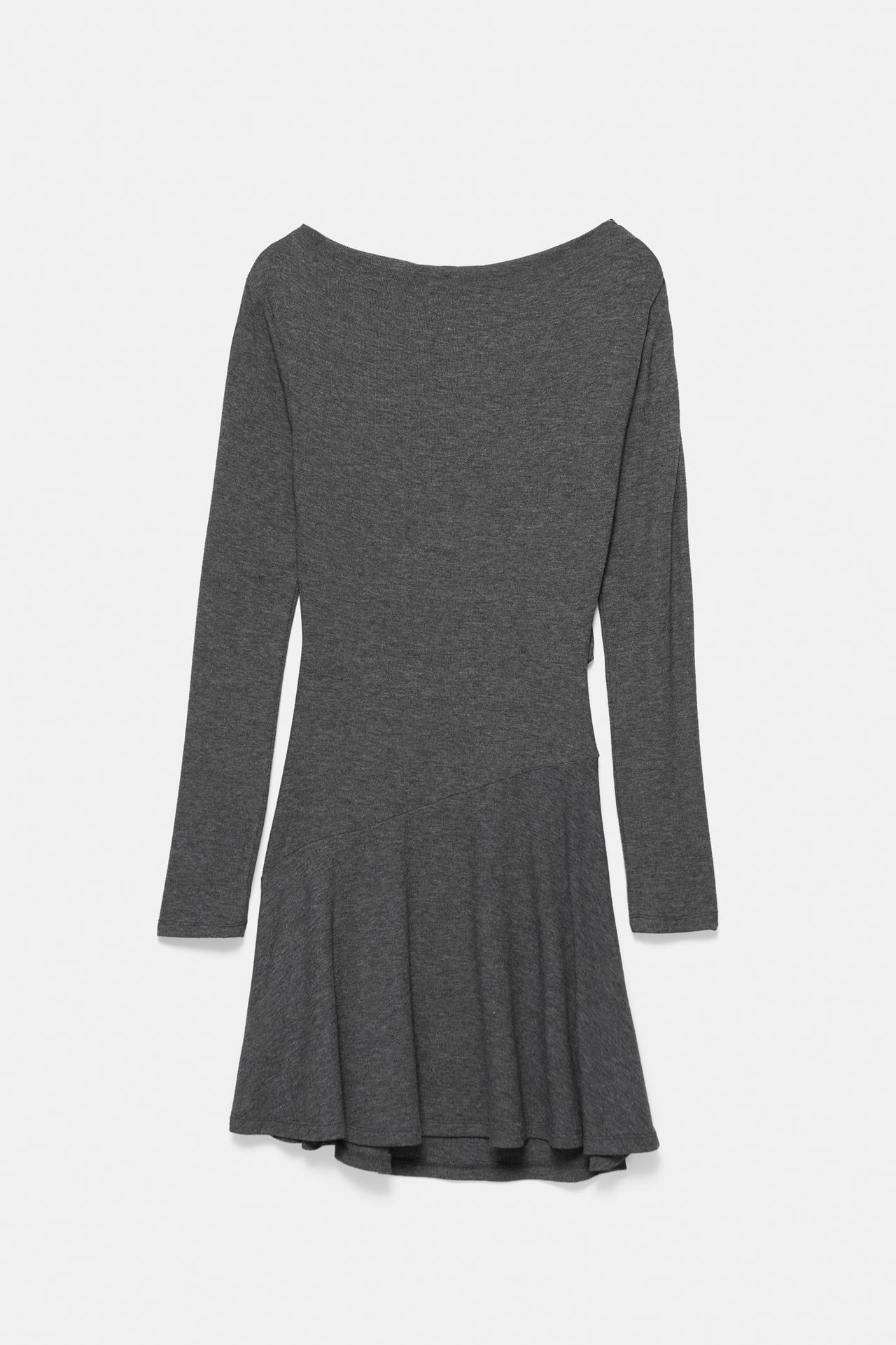 Short ruched soft-touch dress — Grey marl