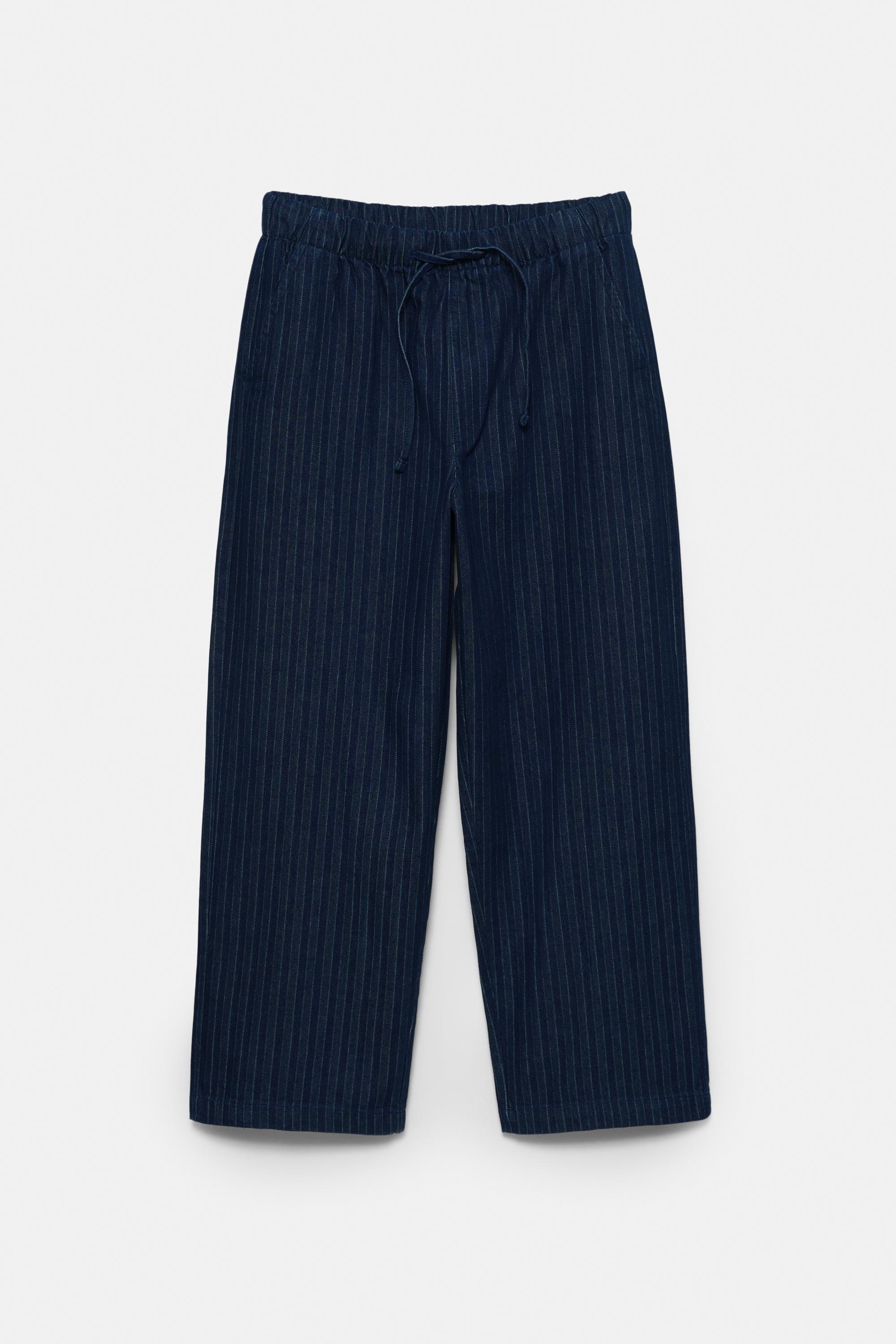 Striped denim jogger trousers — Navy