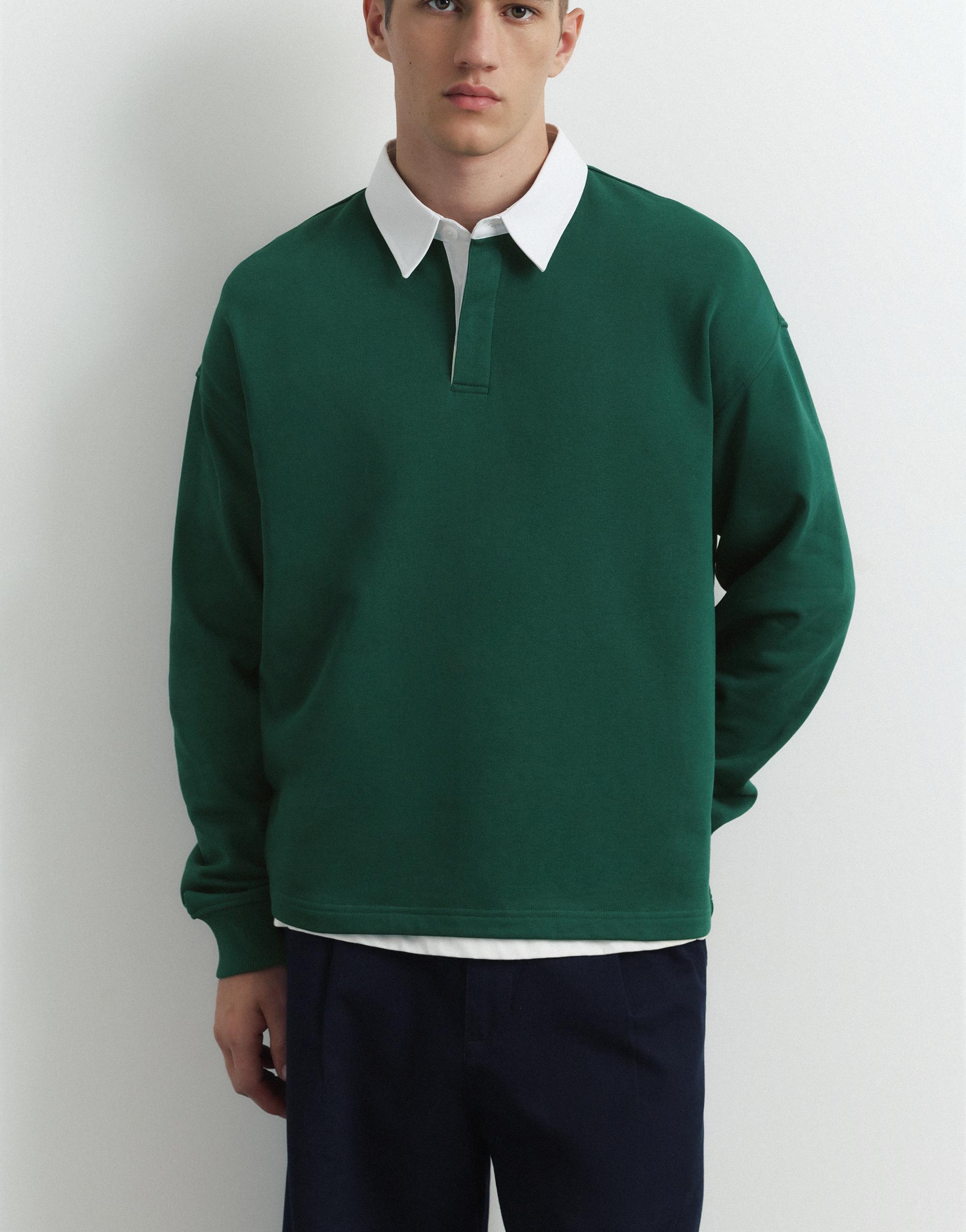 Long sleeve striped polo shirt — Green