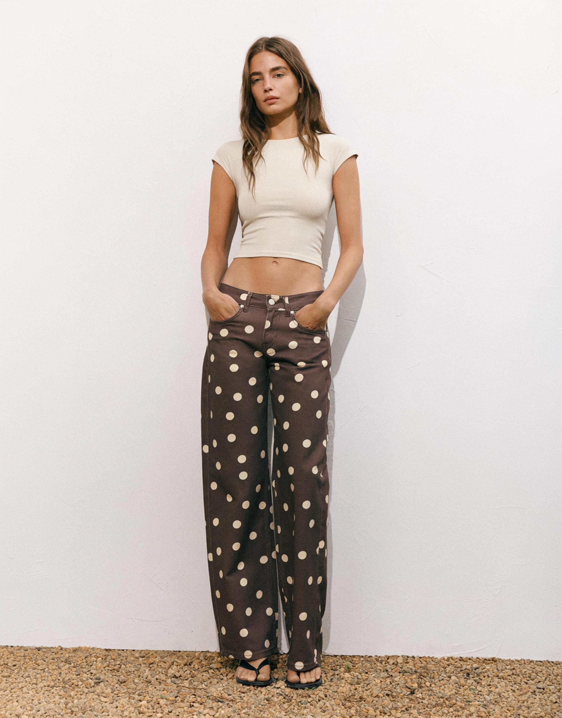 Polka dot straight-leg jeans — Brown