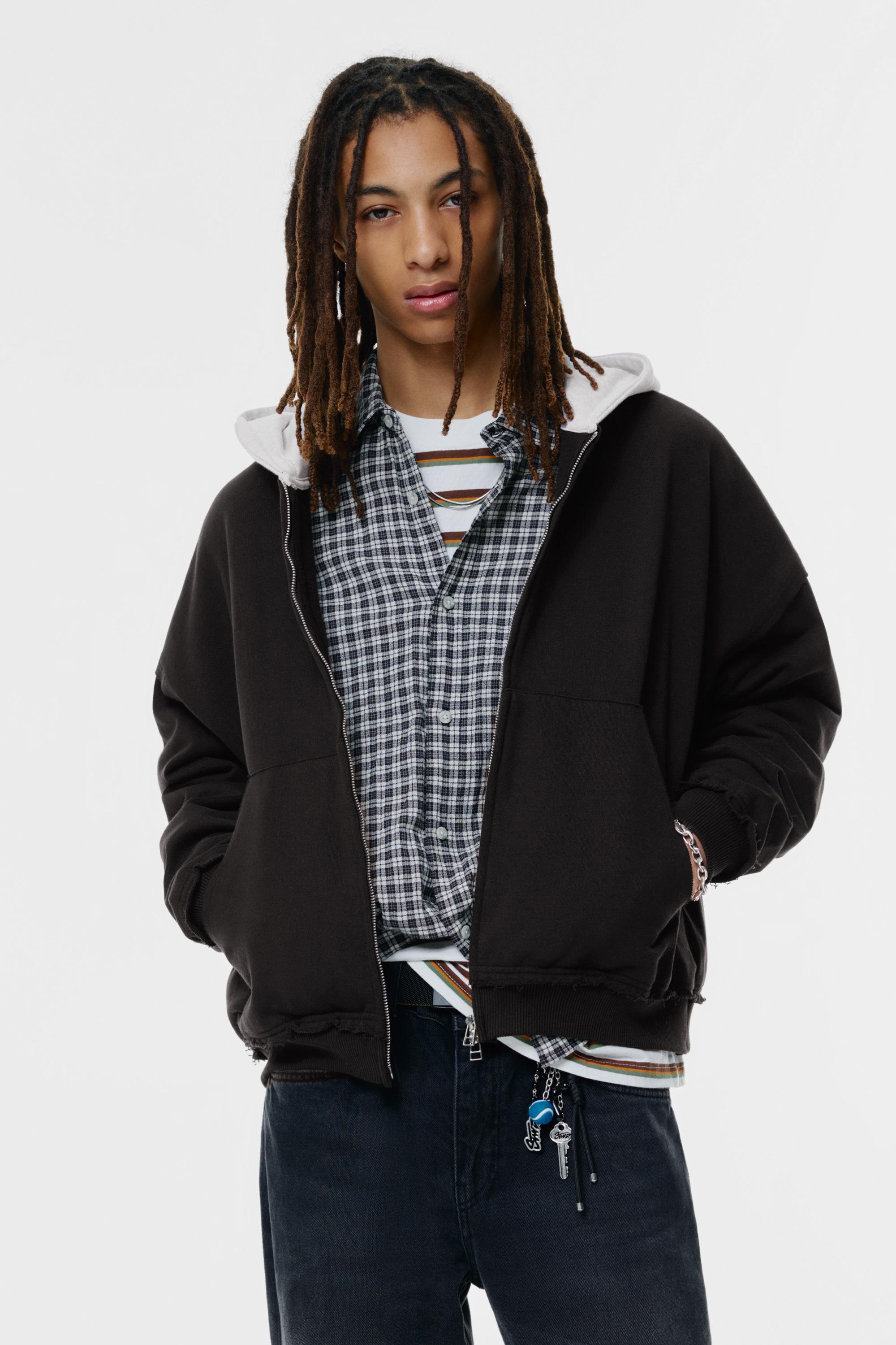 Sweatshirt Com Fecho De Correr E Capuz Em Contraste