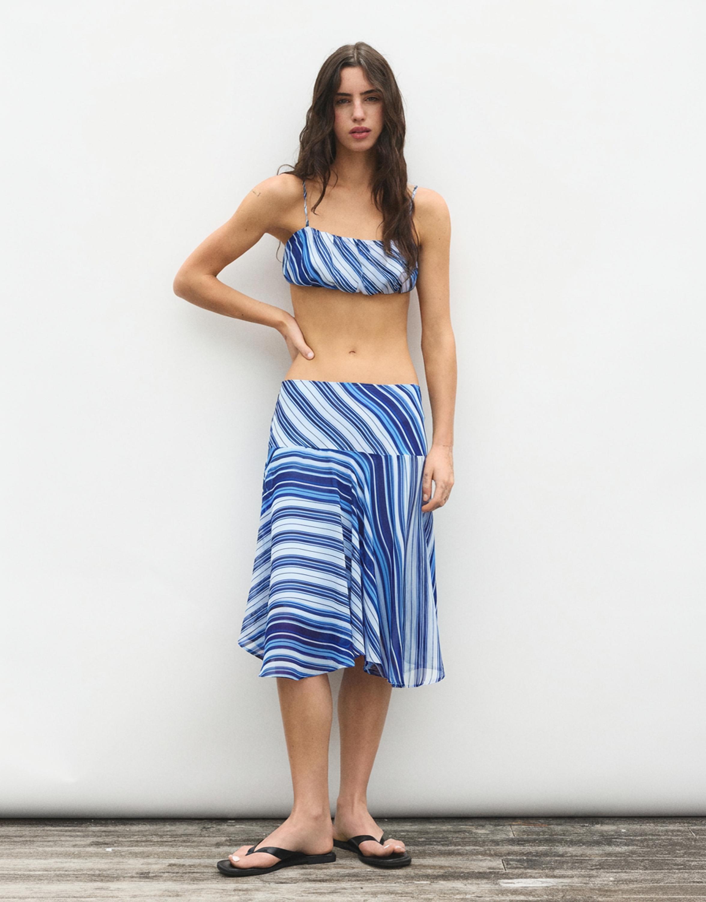 Asymmetric striped midi skirt — Deep blue