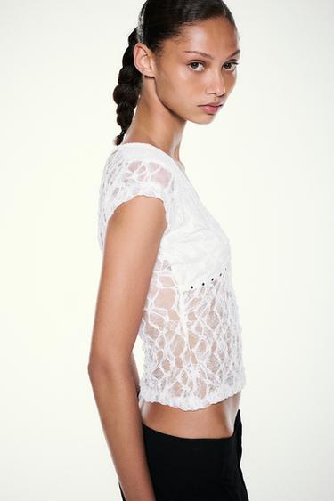 Studded lace T-shirt — White 6