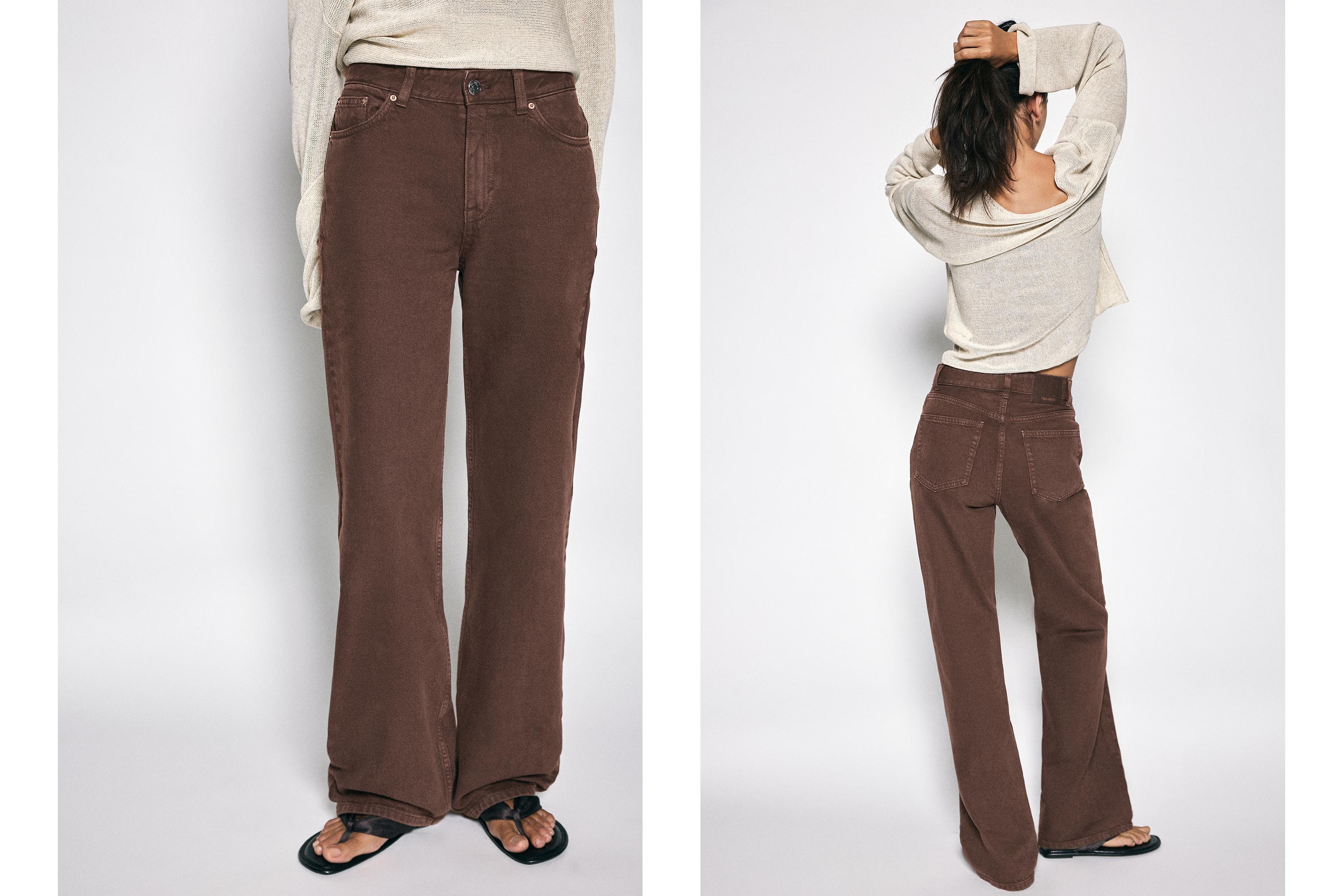 High-waist wide straight-leg jeans — Brown