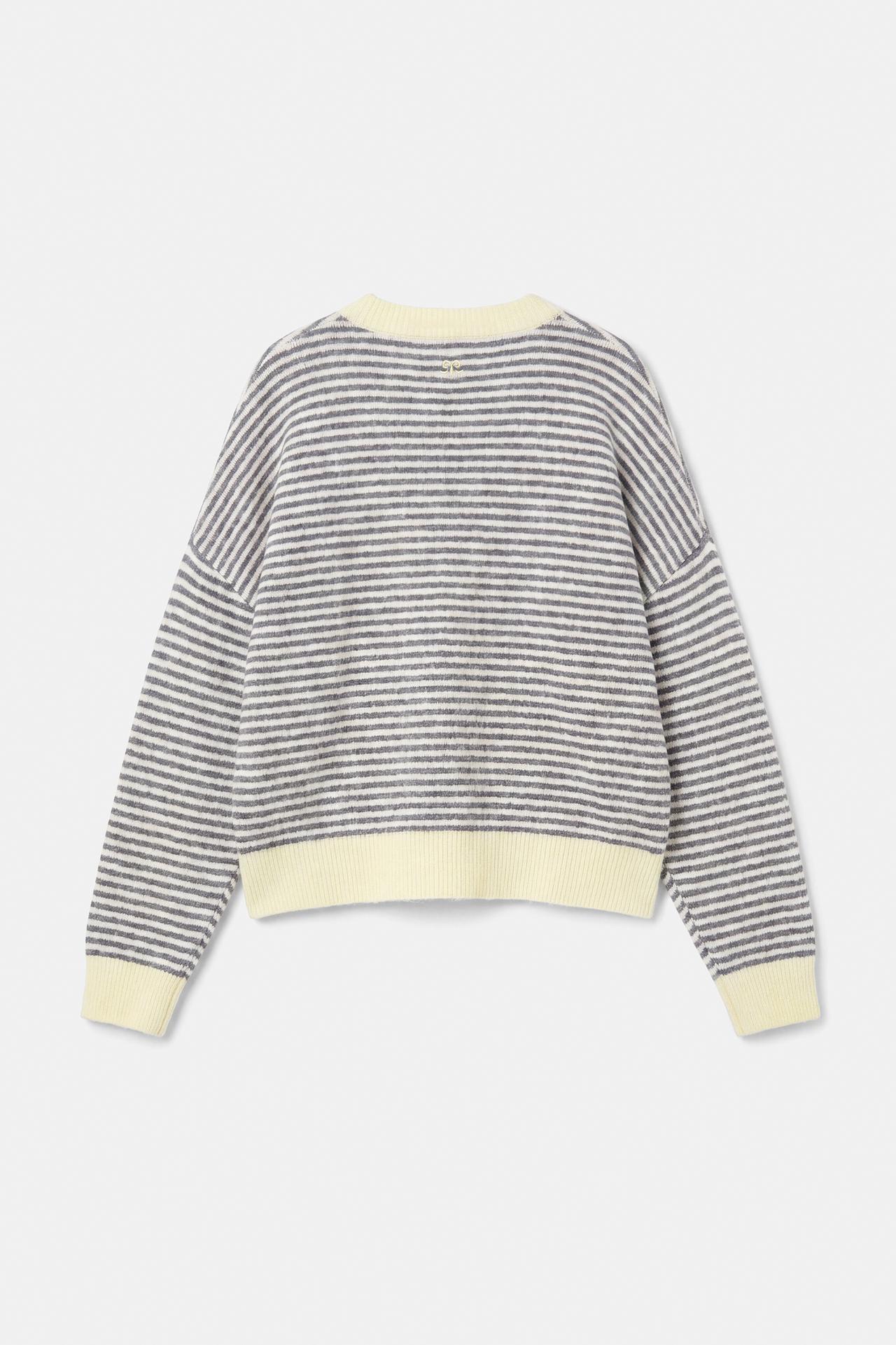 Striped jumper with contrast neck — Grey