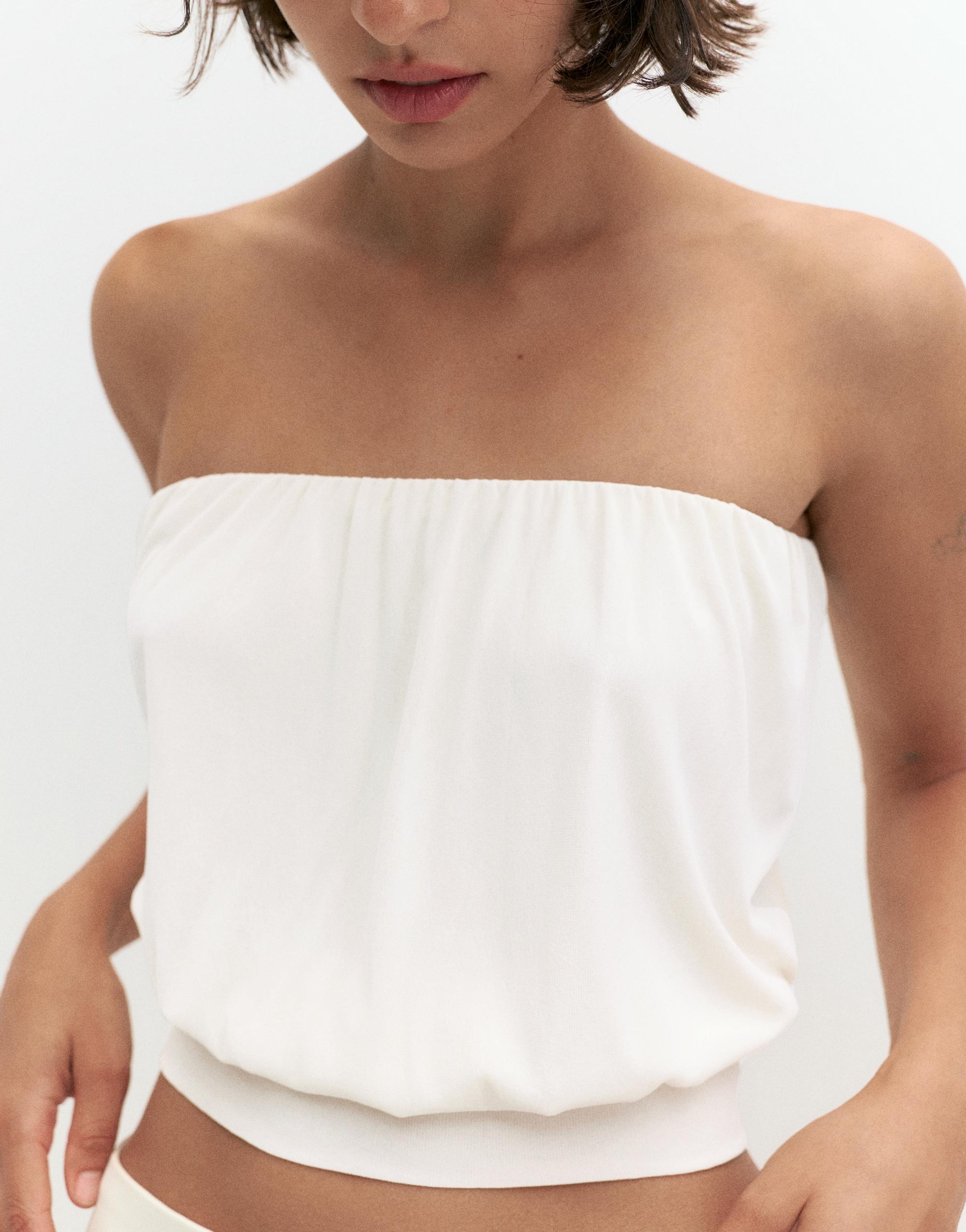 Strapless top with waistband — Pale ecru