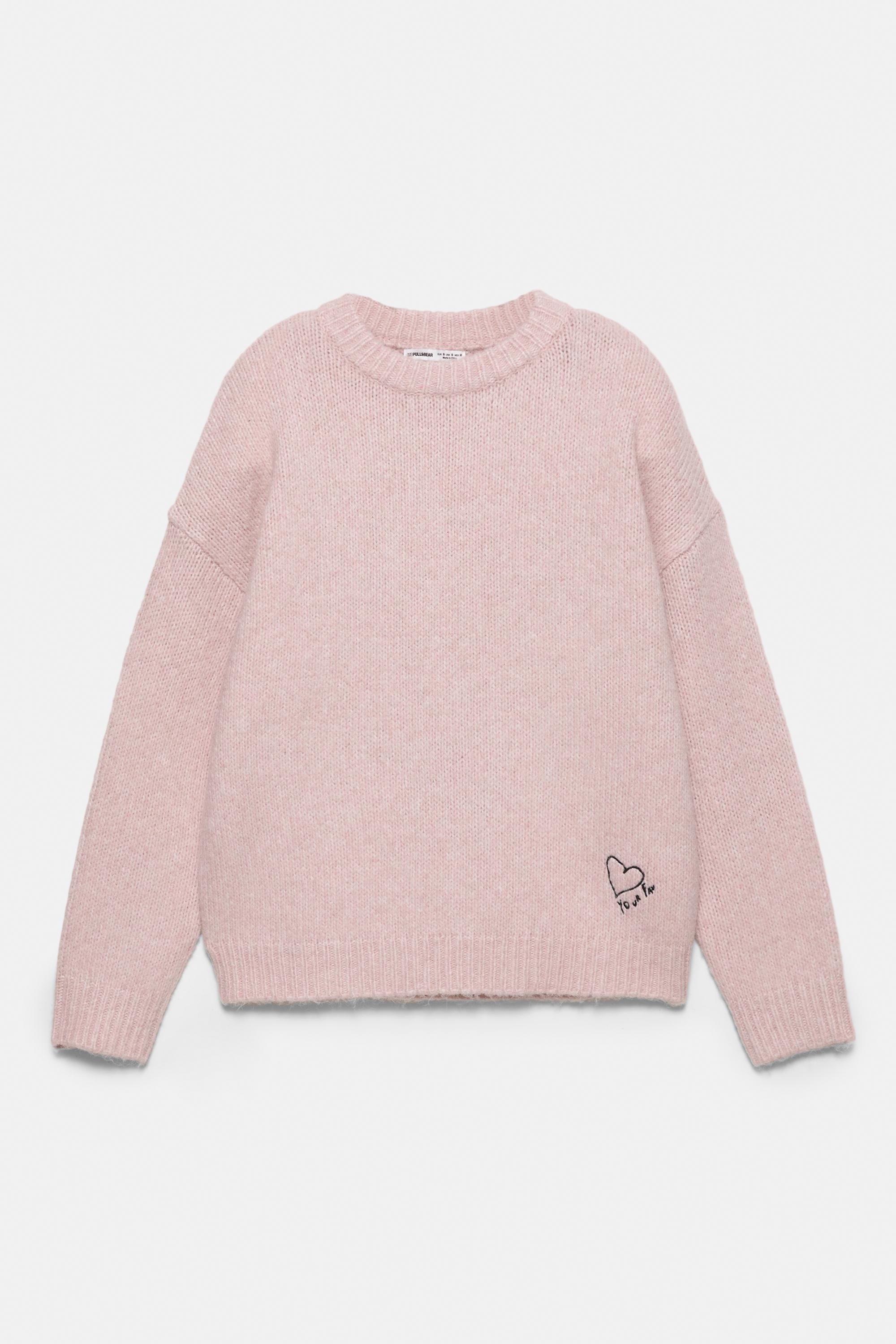 Pembe nakışlı kalp desenli kazak - Görsel 4