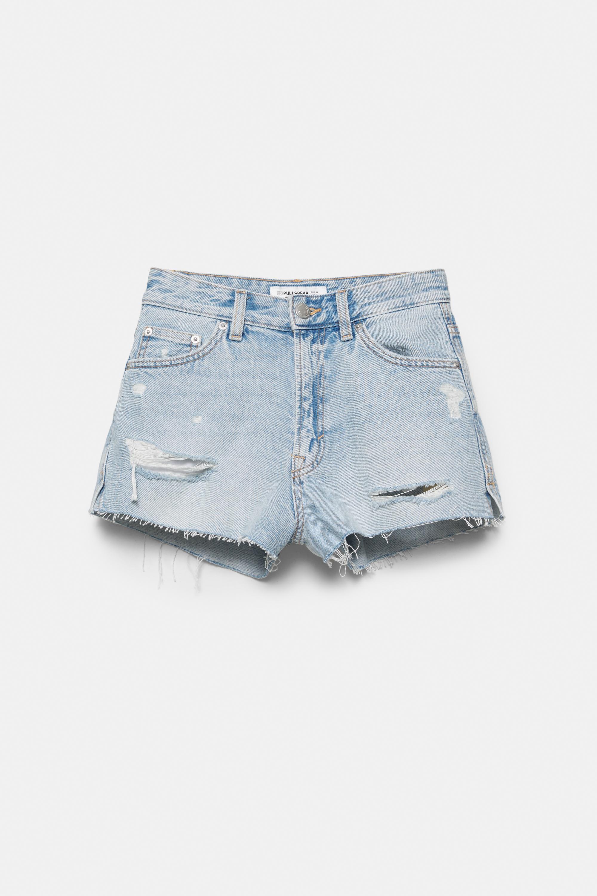 Mom fit yırtık denim şort - Görsel 5