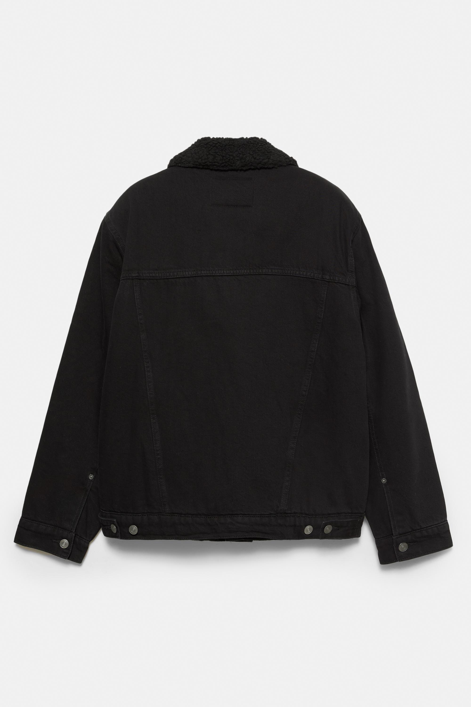 Denim jacket with faux shearling collar — Faded black
