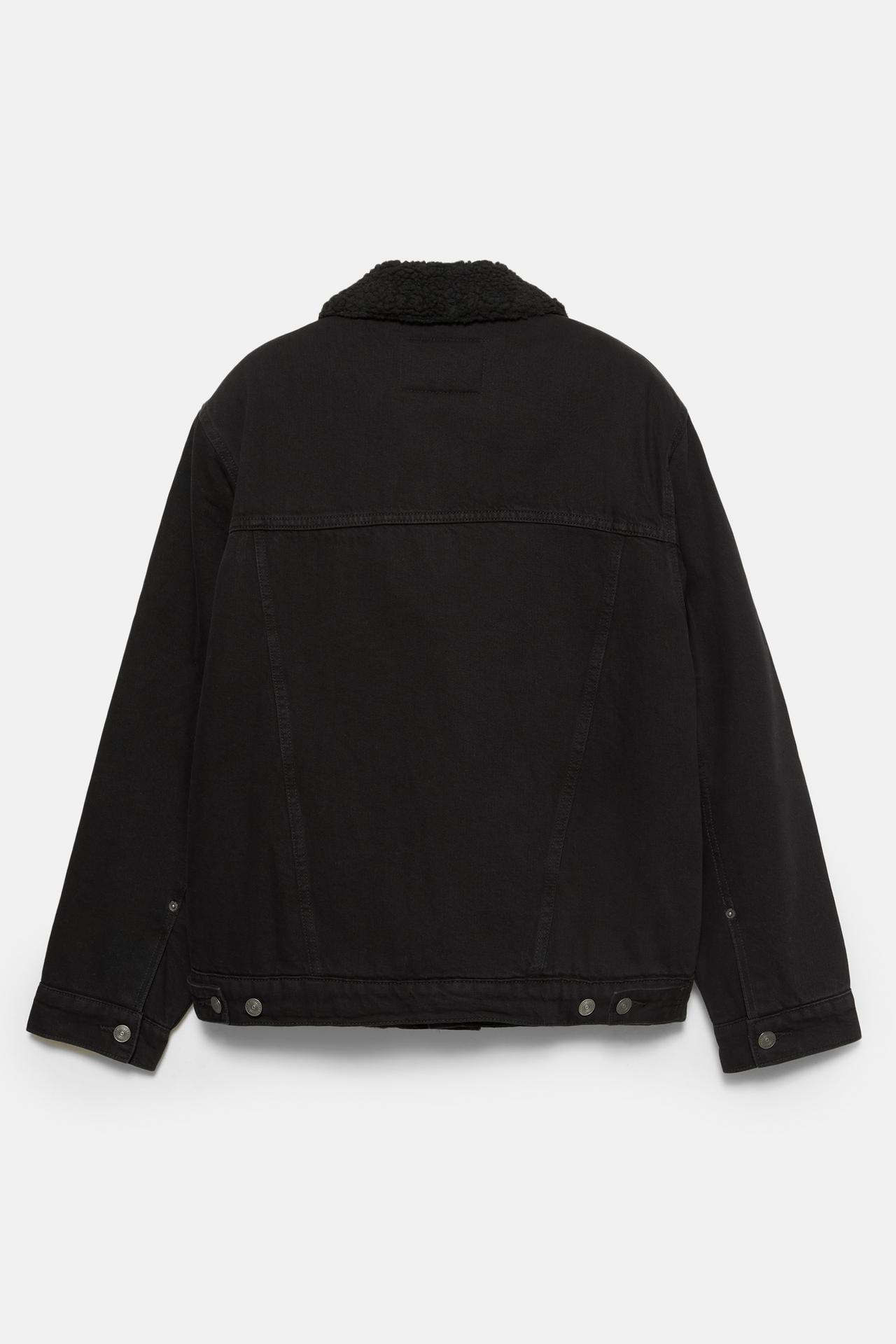Denim jacket with faux shearling collar — Faded black
