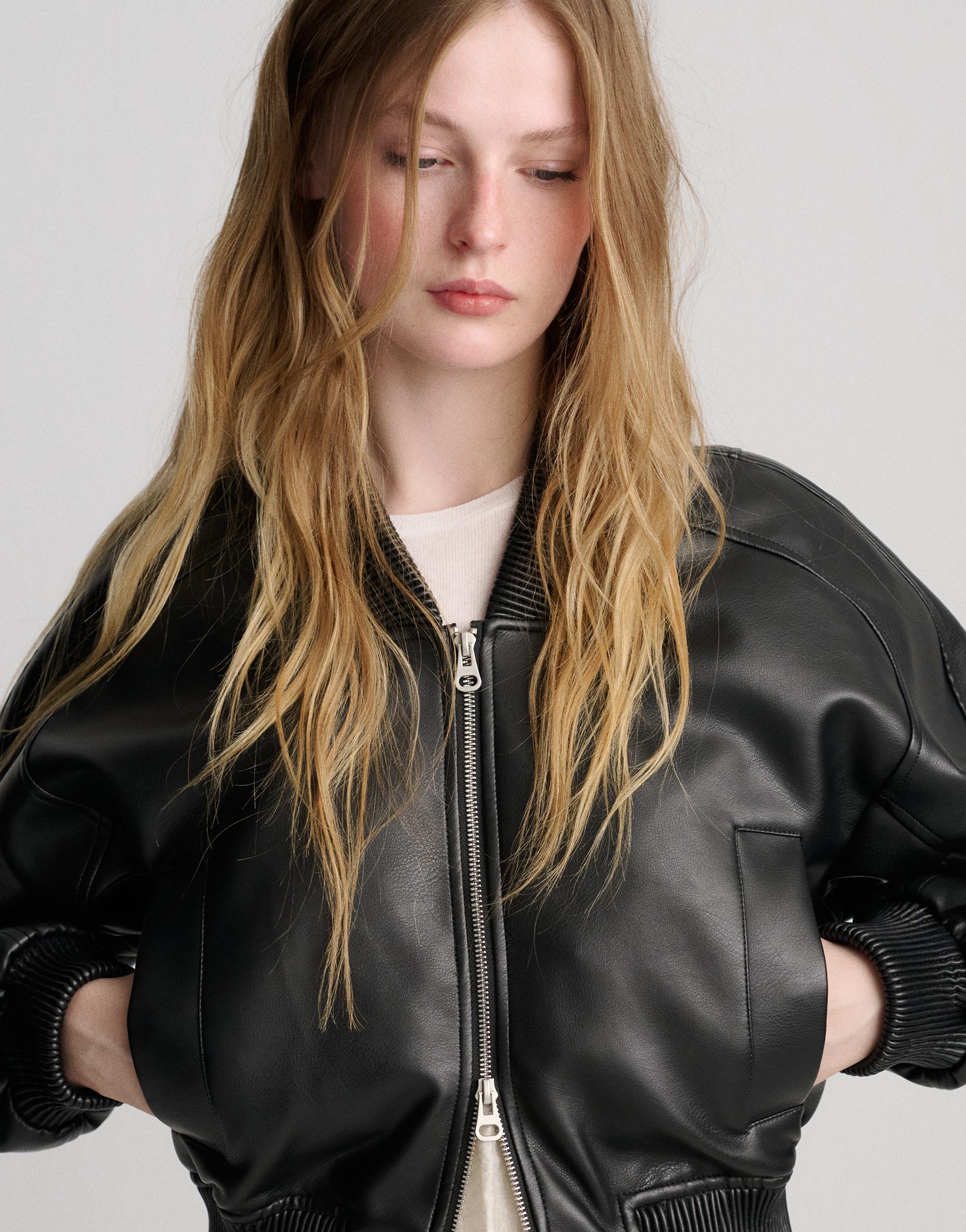 Faux leather bomber jacket — Black