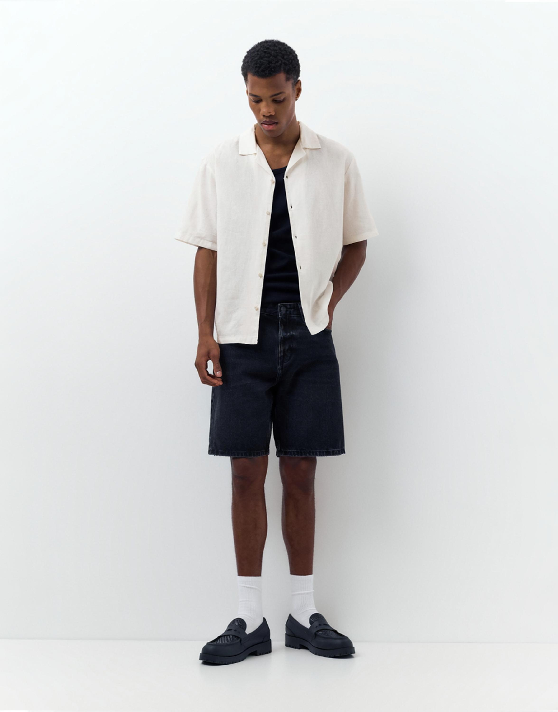 Short sleeve linen blend shirt — Off white