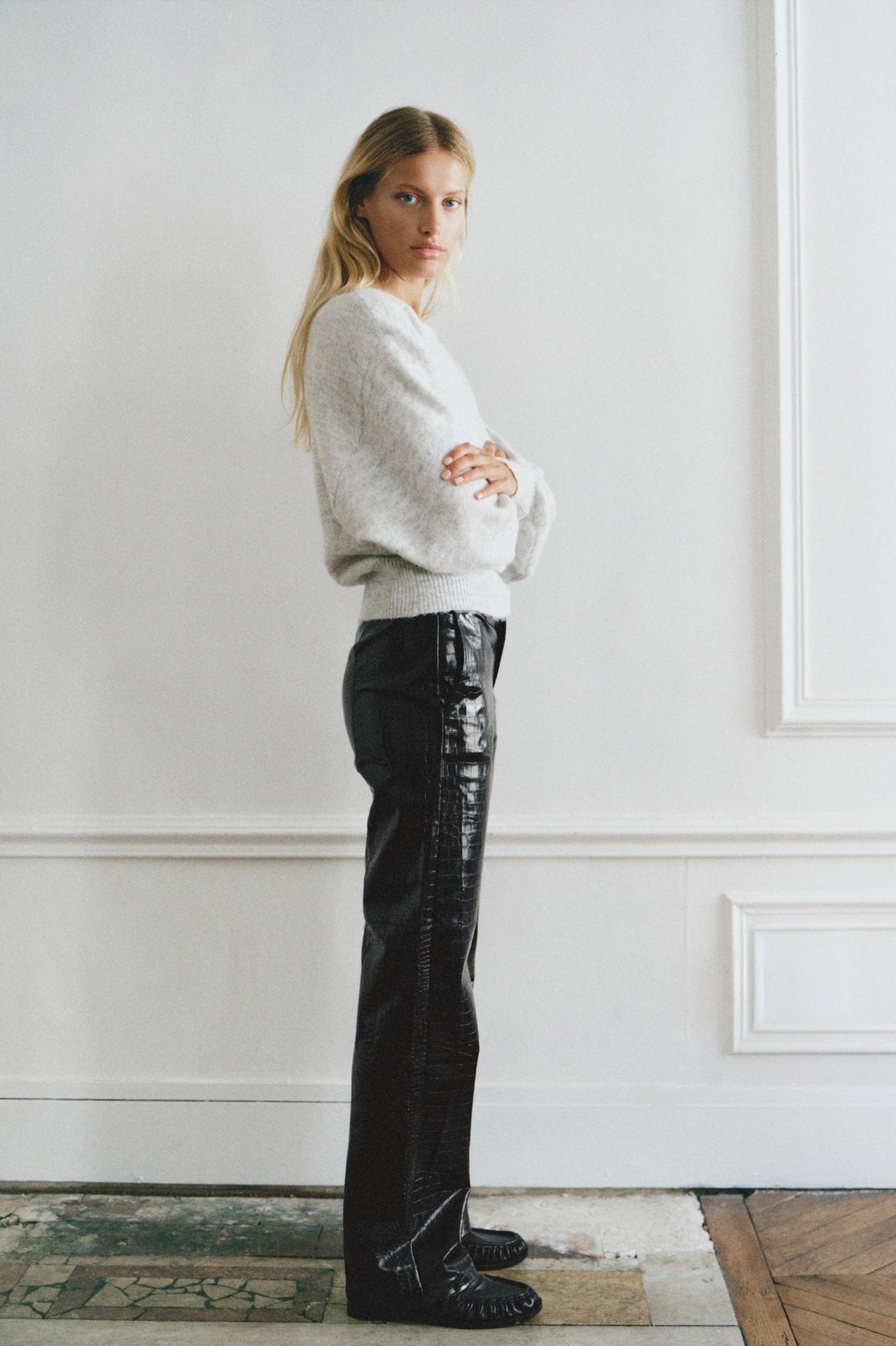 Crocodile leather effect trousers — Black