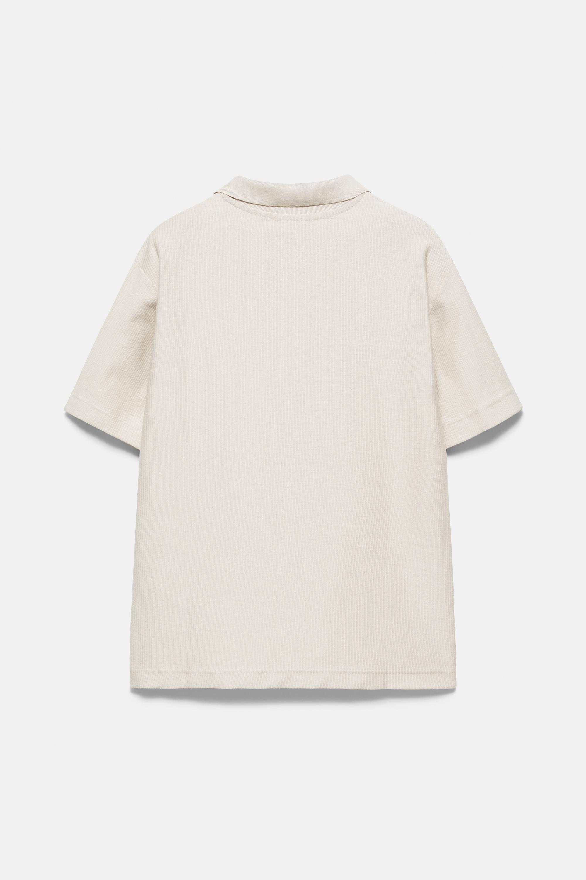 Textured short sleeve polo shirt — Stone