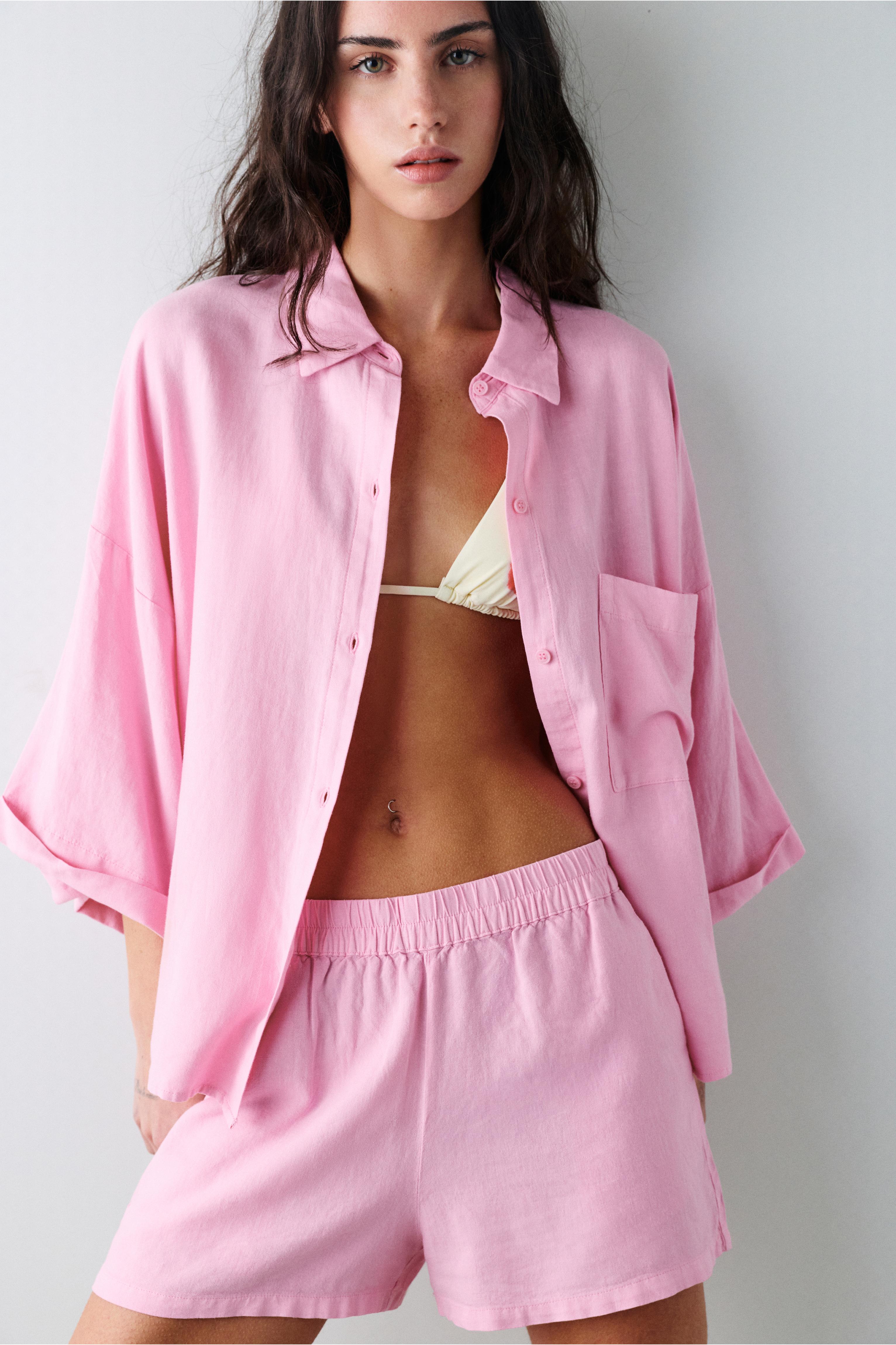 Linen blend shirt — Pink