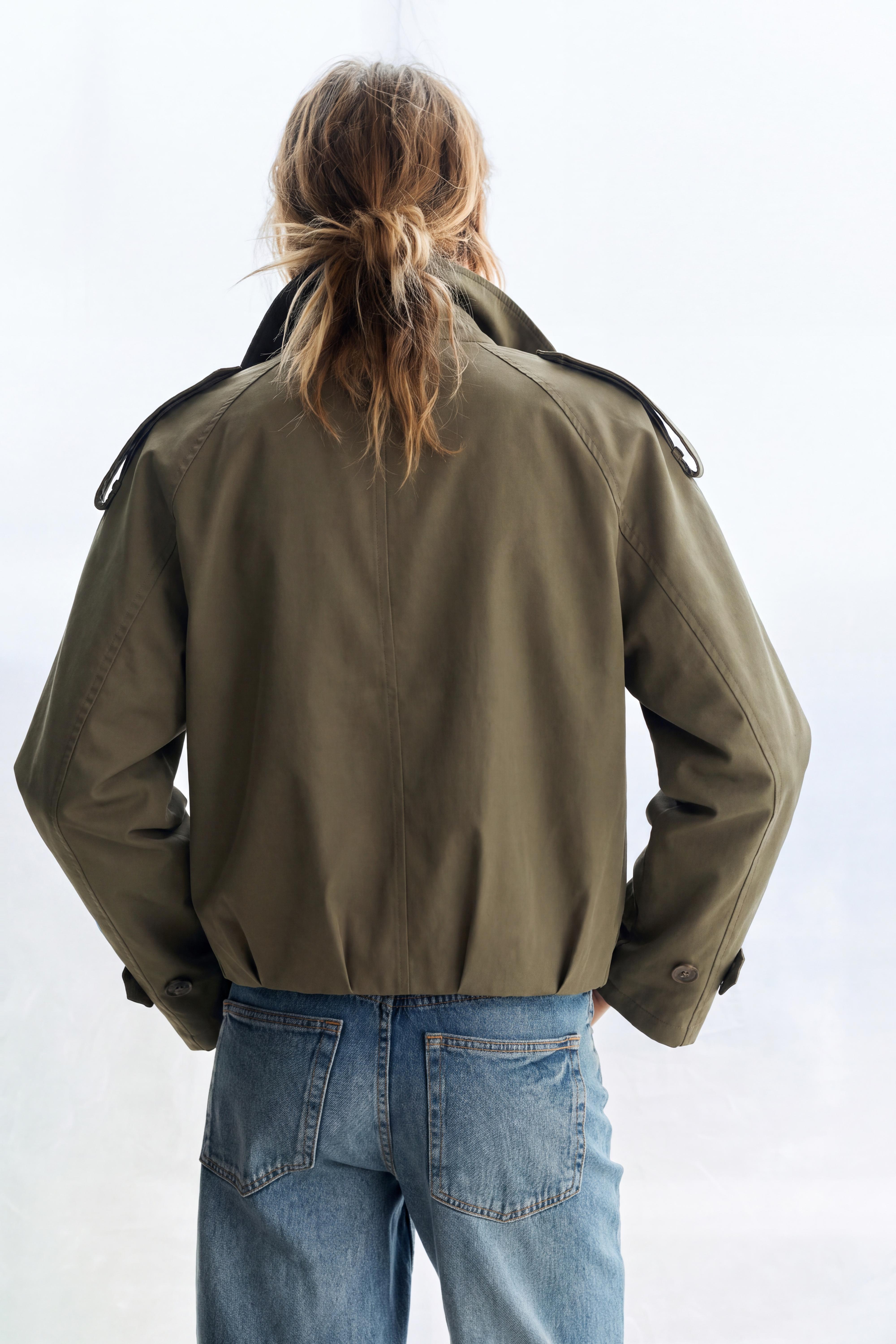 Balloon-fit short trench coat — Dark khaki